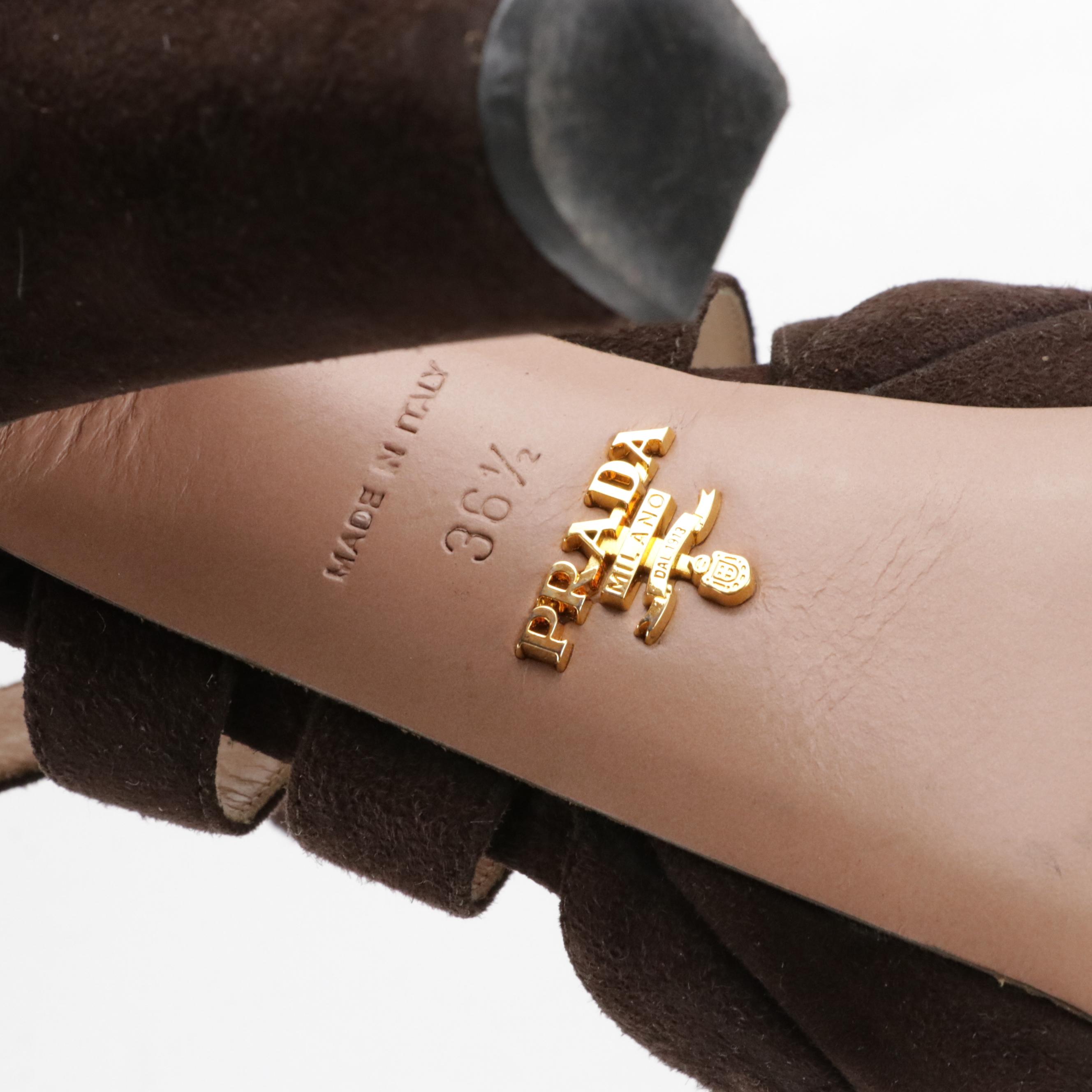 Prada Strappy High-Heeled Sandals in Chocolate Brown Suede