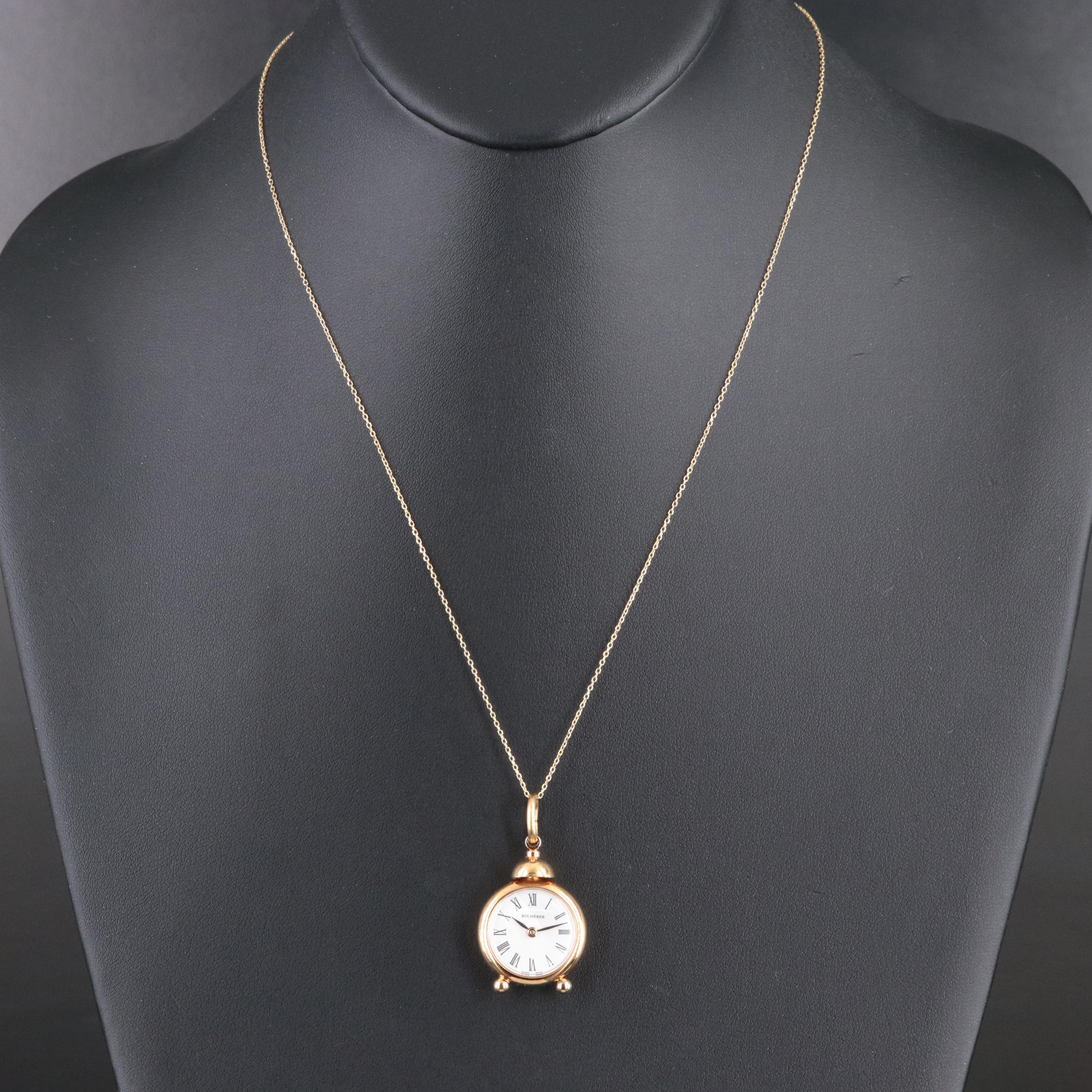 Bucherer Gold-Tone and Enamel Alarm Clock Pendant Watch with 14K Chain