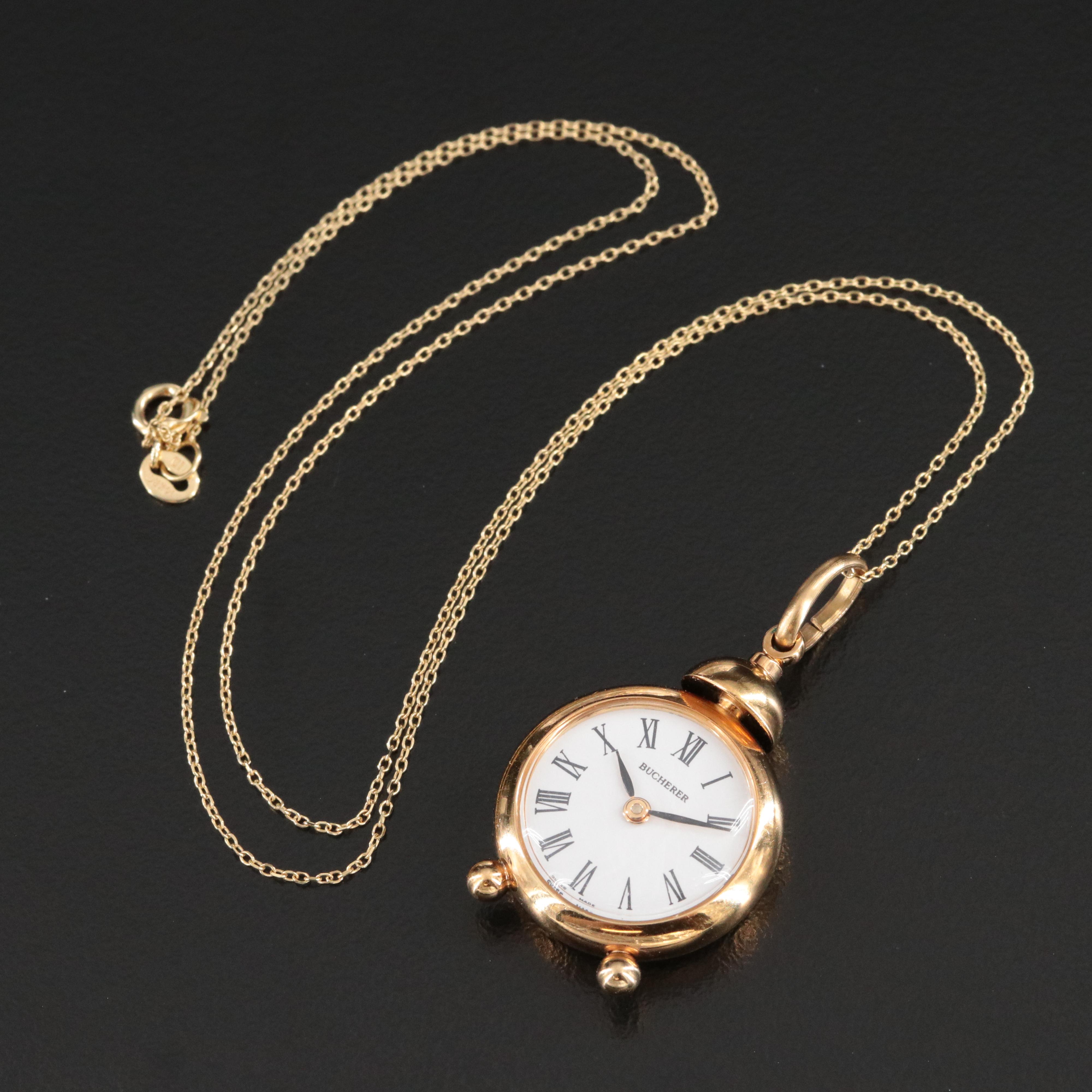 Bucherer Gold-Tone and Enamel Alarm Clock Pendant Watch with 14K Chain