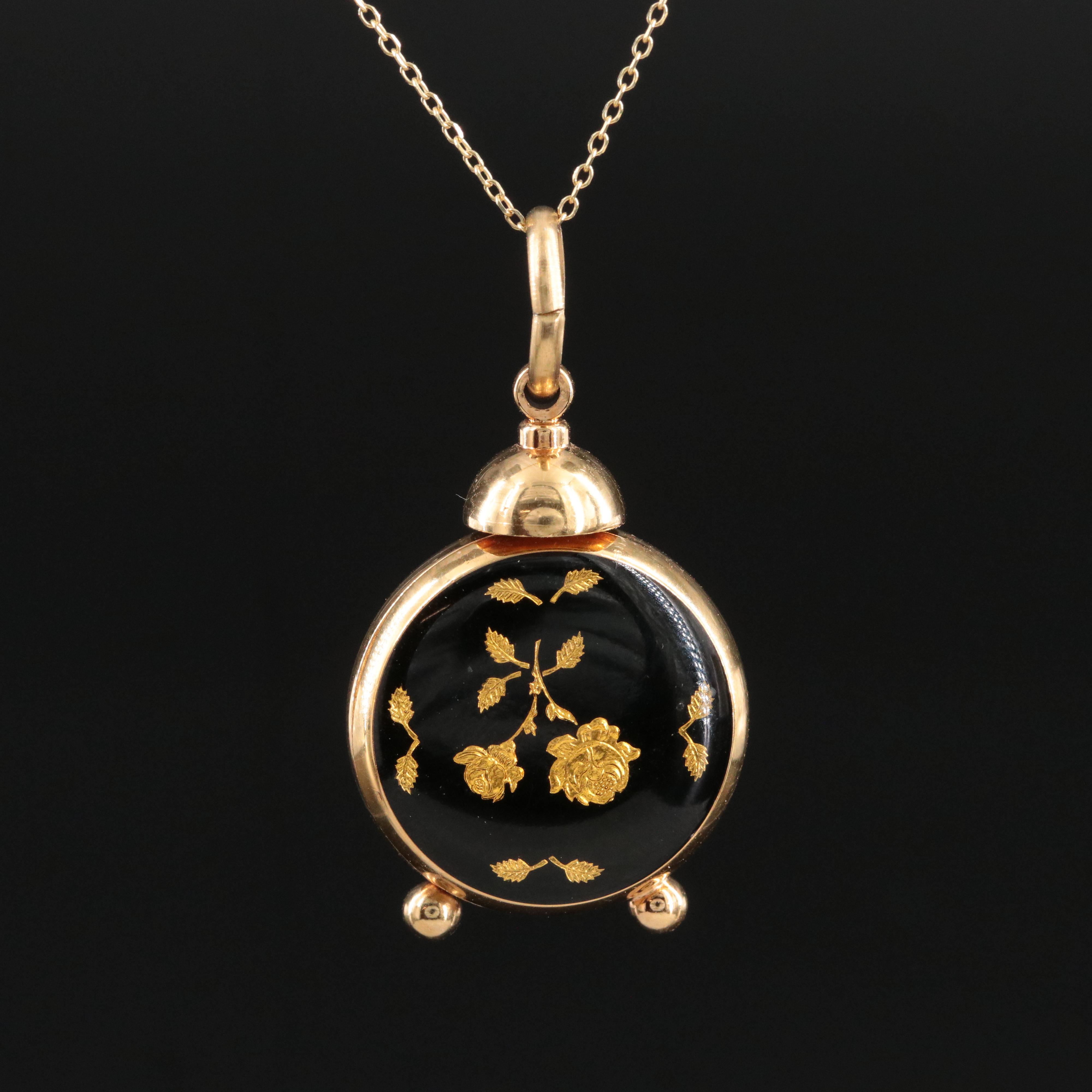 Bucherer Gold-Tone and Enamel Alarm Clock Pendant Watch with 14K Chain
