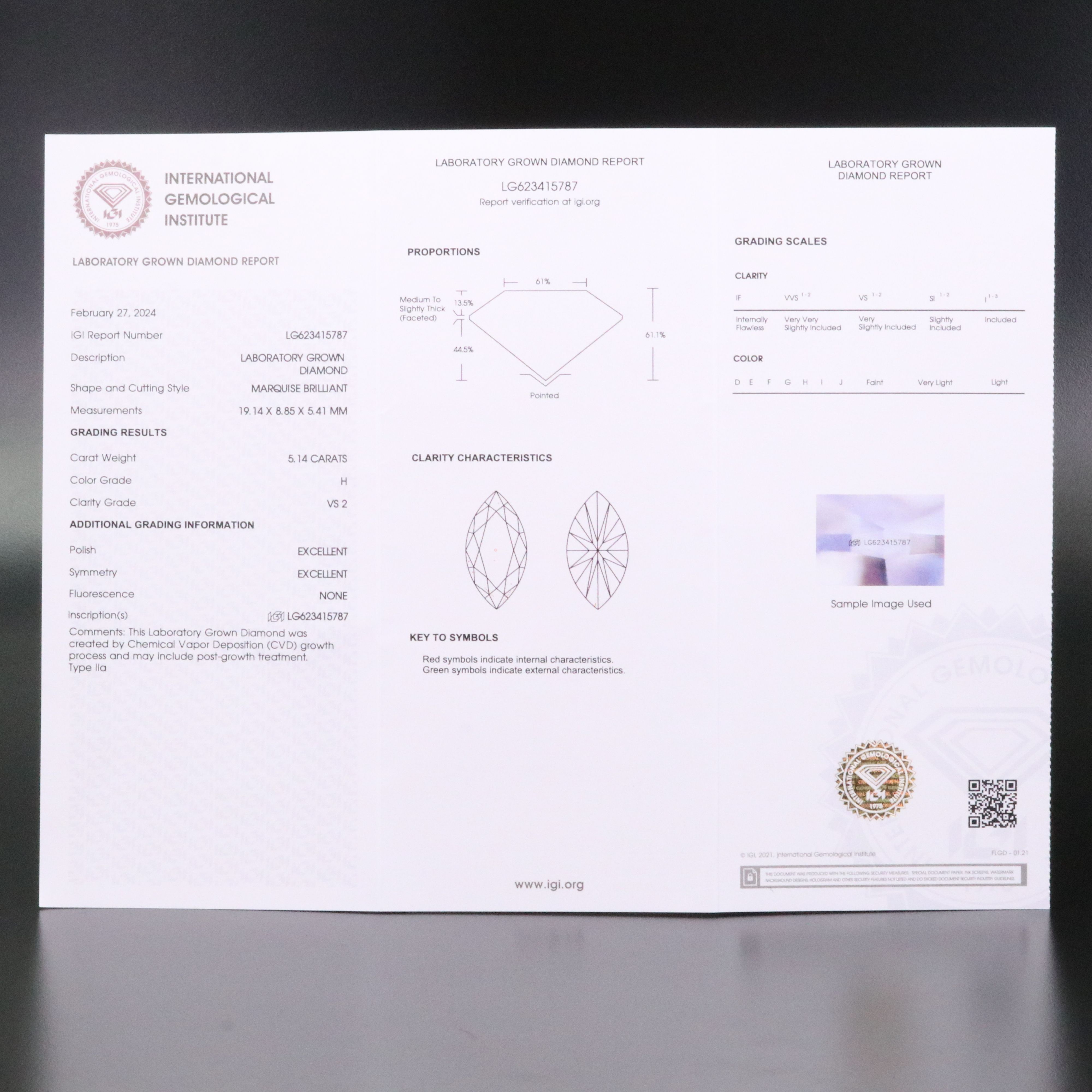 Loose 5.14 CT Lab Grown Diamond with IGI Report