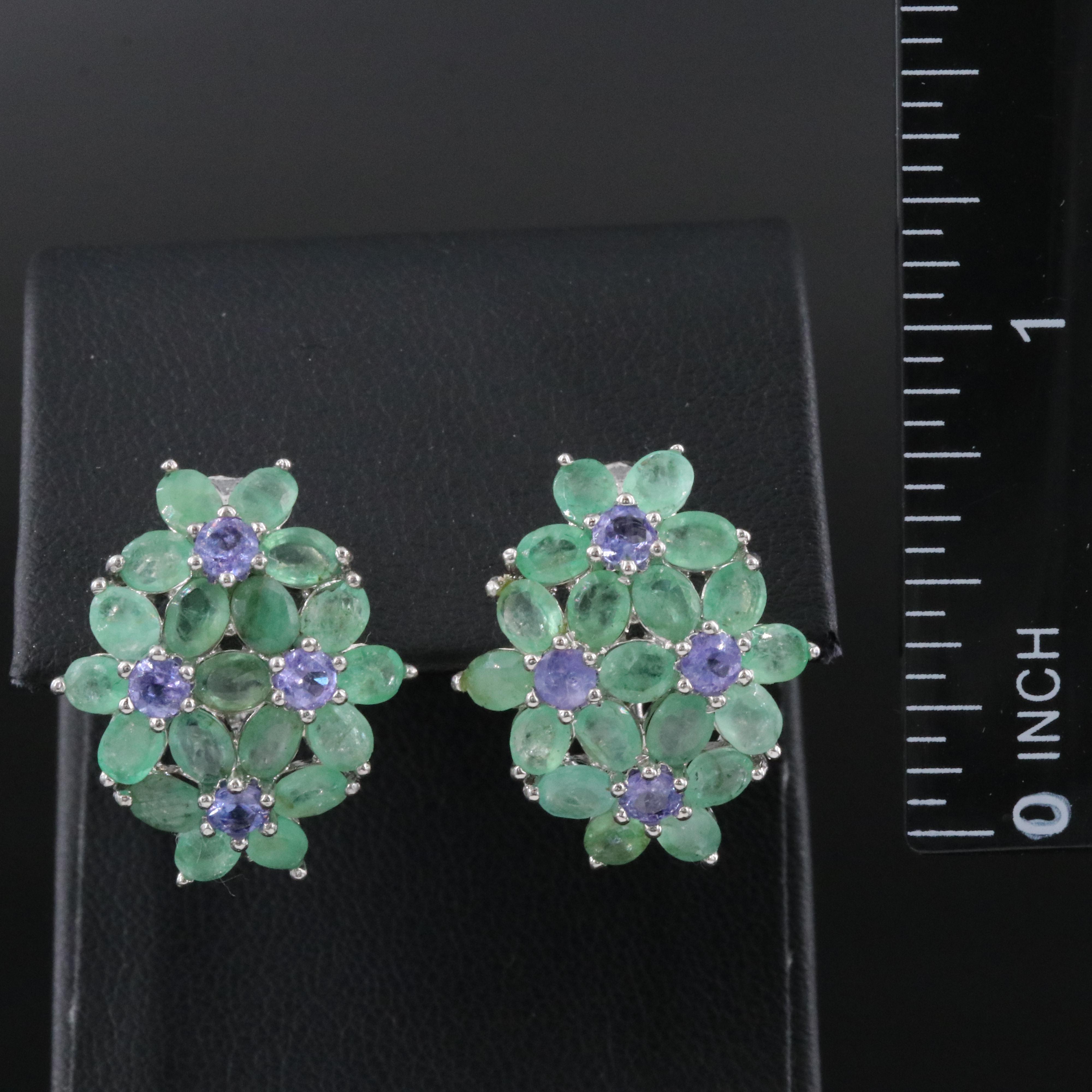 Sterling Emerald and Tanzanite Earrings
