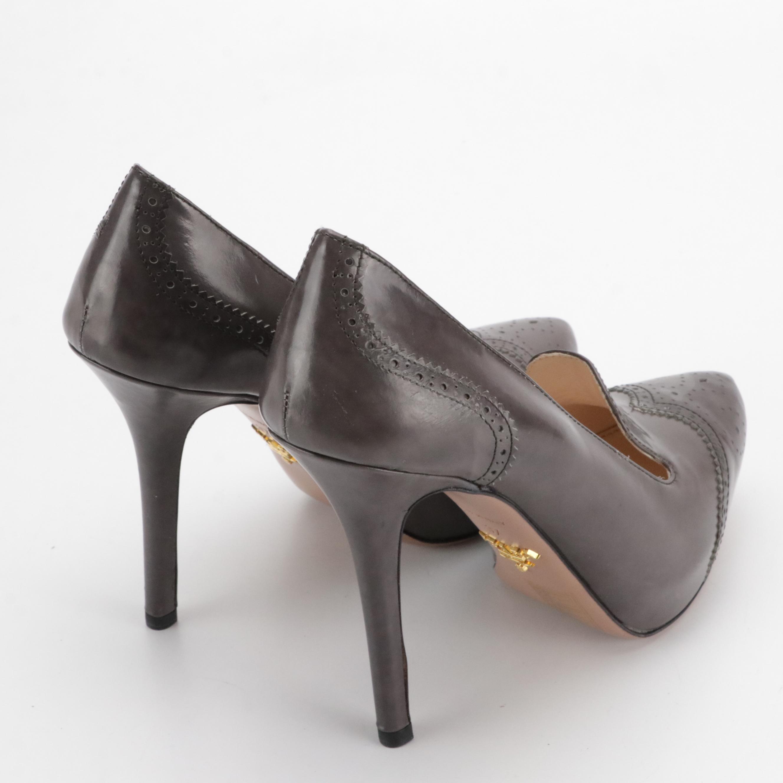 Prada Wingtip Style Platform Pumps Shoes in Leather