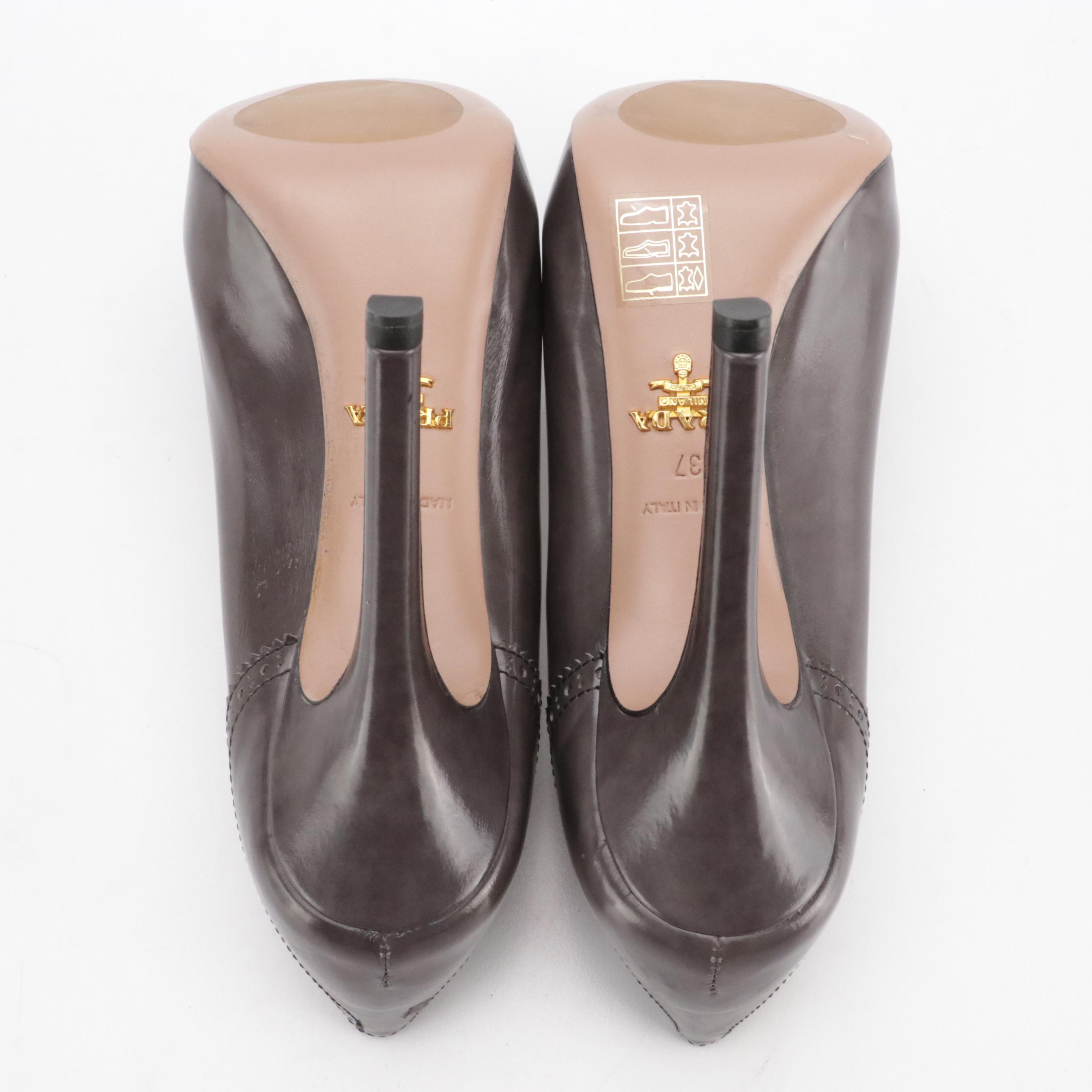 Prada Wingtip Style Platform Pumps Shoes in Leather