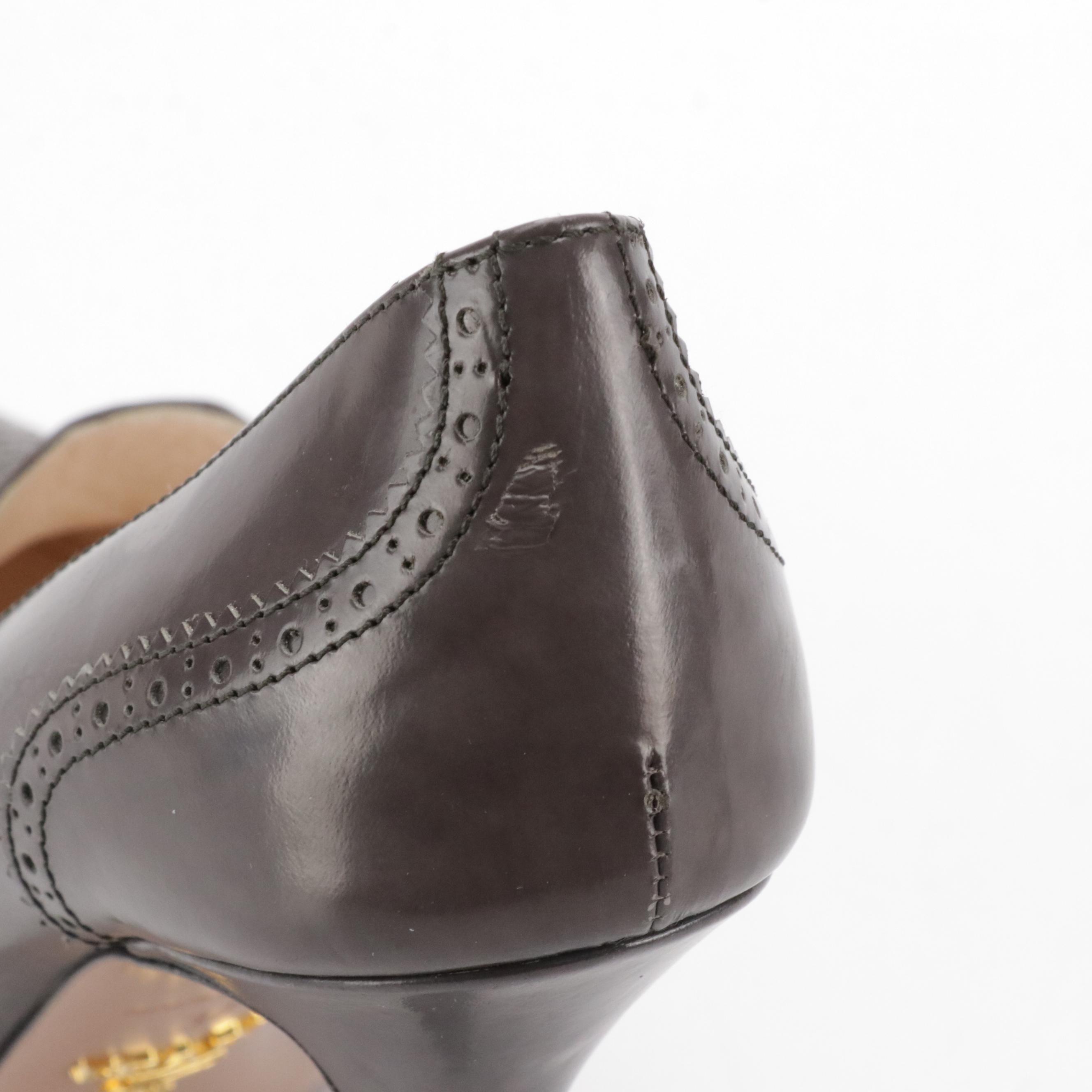 Prada Wingtip Style Platform Pumps Shoes in Leather