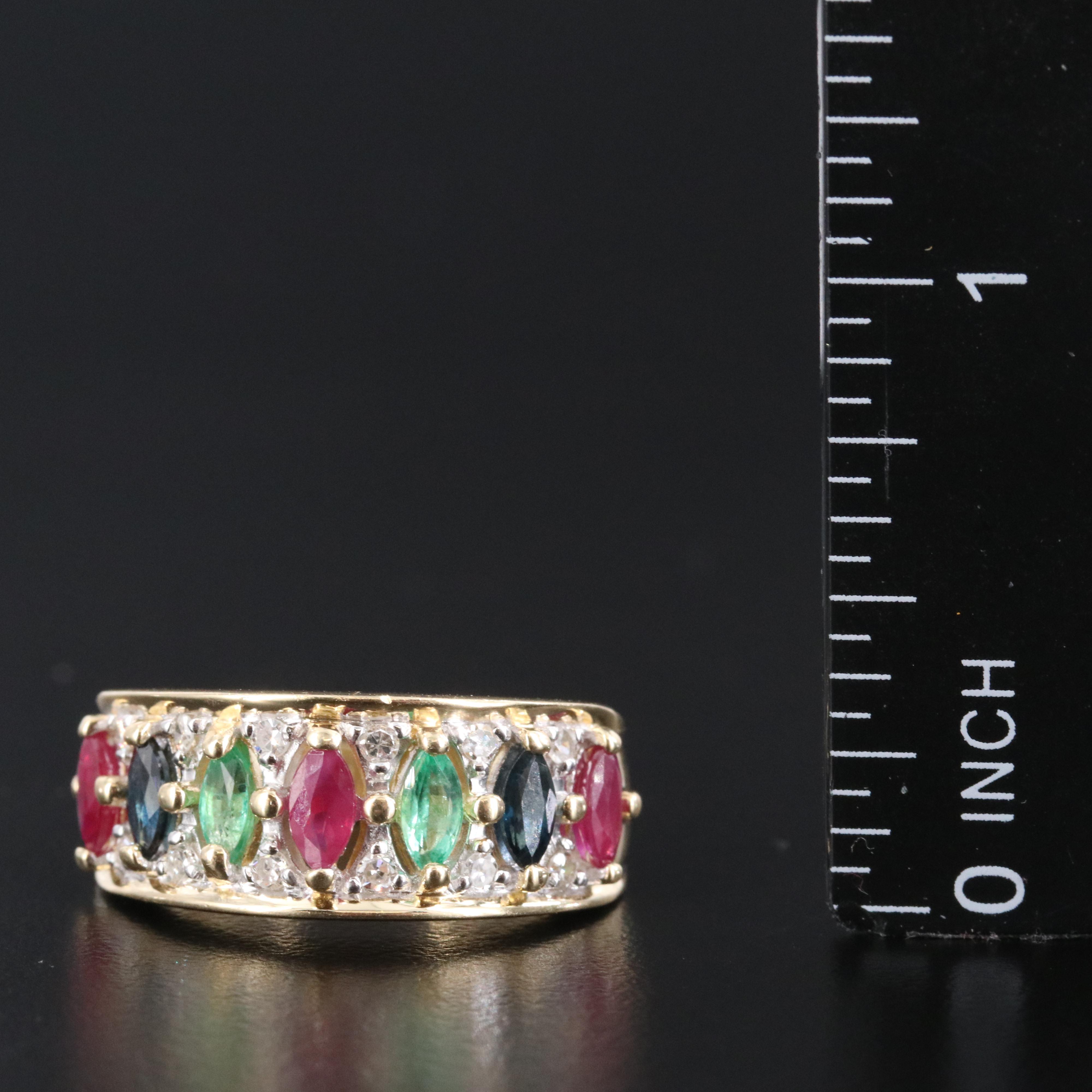 14K Ruby, Emerald, Sapphire and Diamond Ring