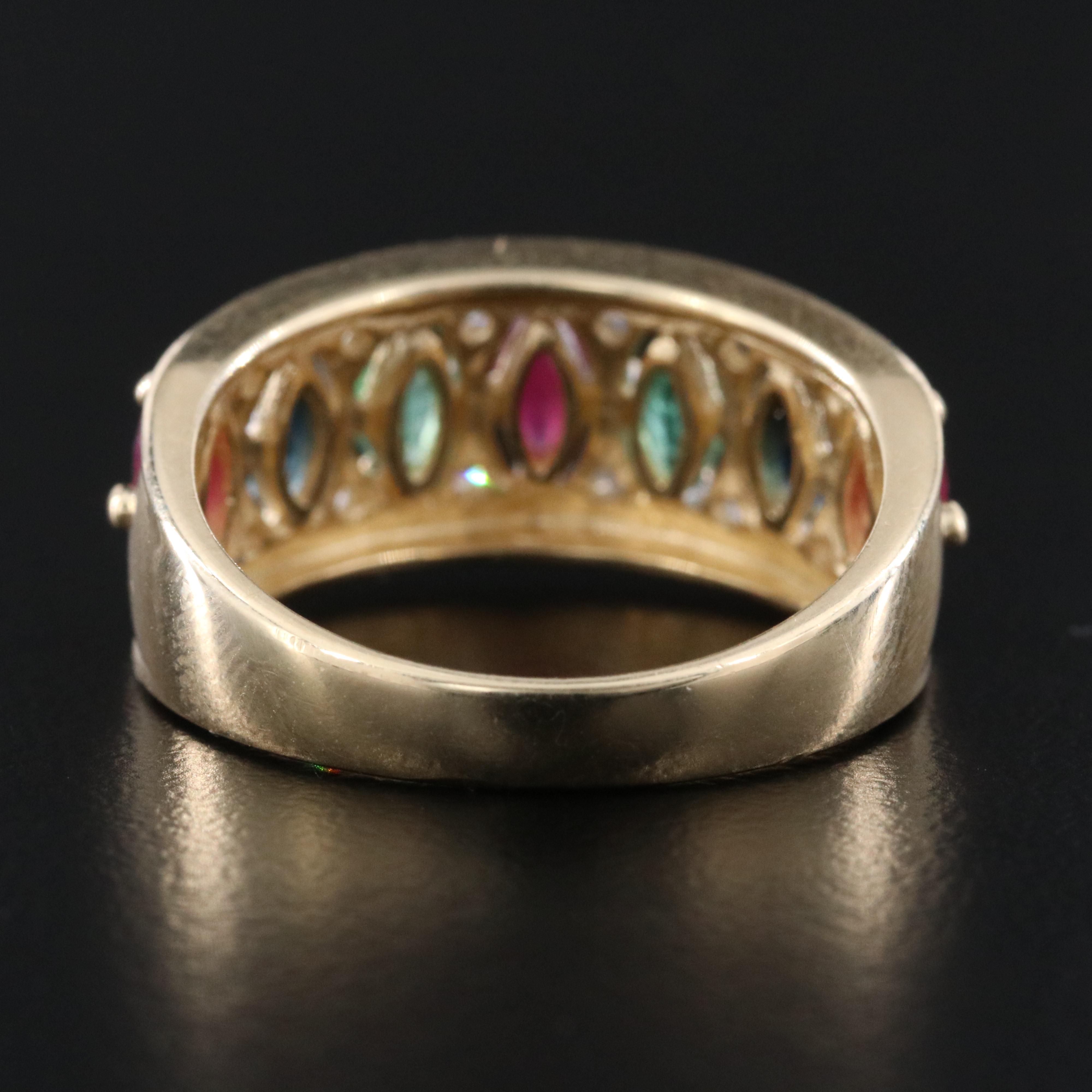 14K Ruby, Emerald, Sapphire and Diamond Ring