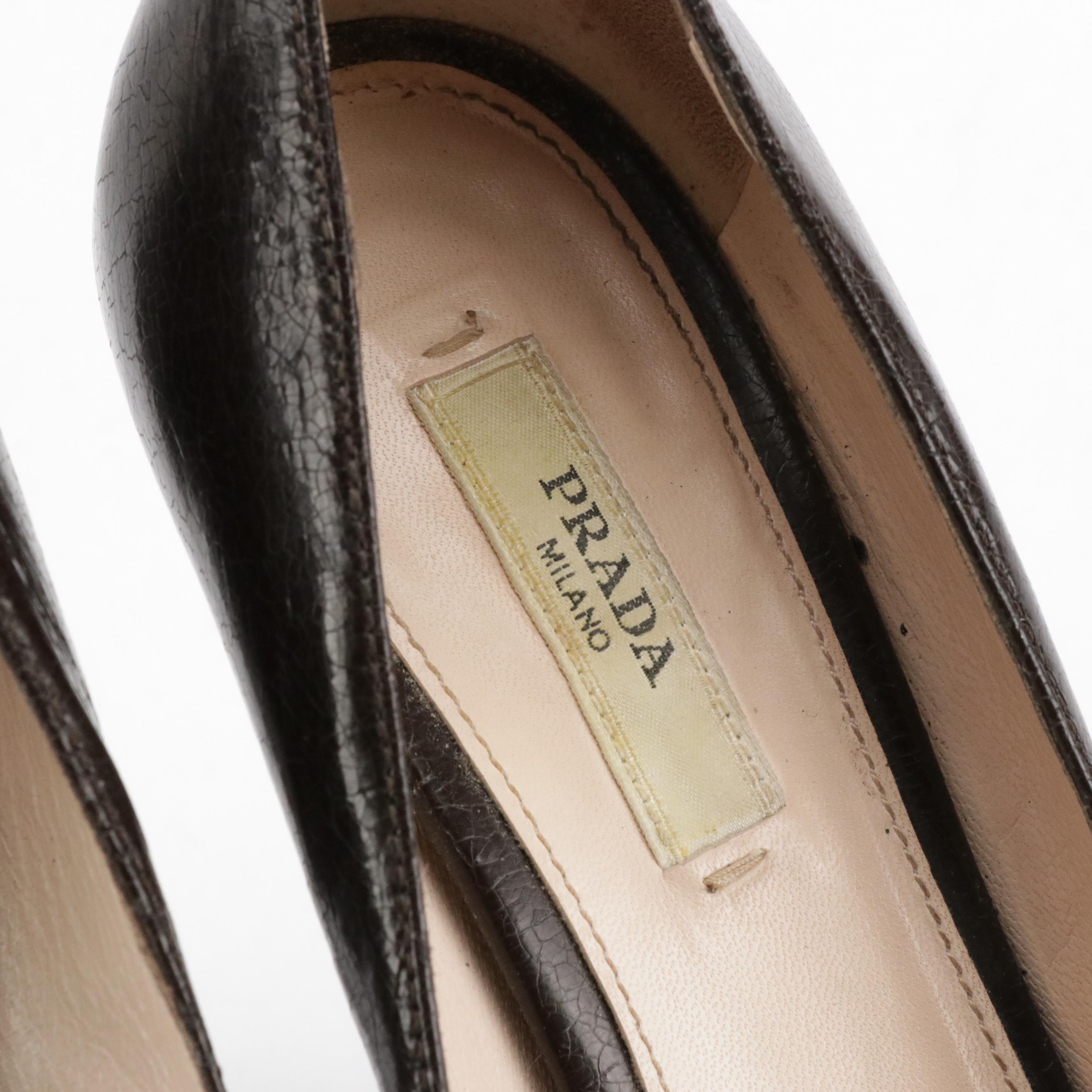 Prada Platform Peep-Toe Pumps Shoes in Shiny Chocolate Brown Leather