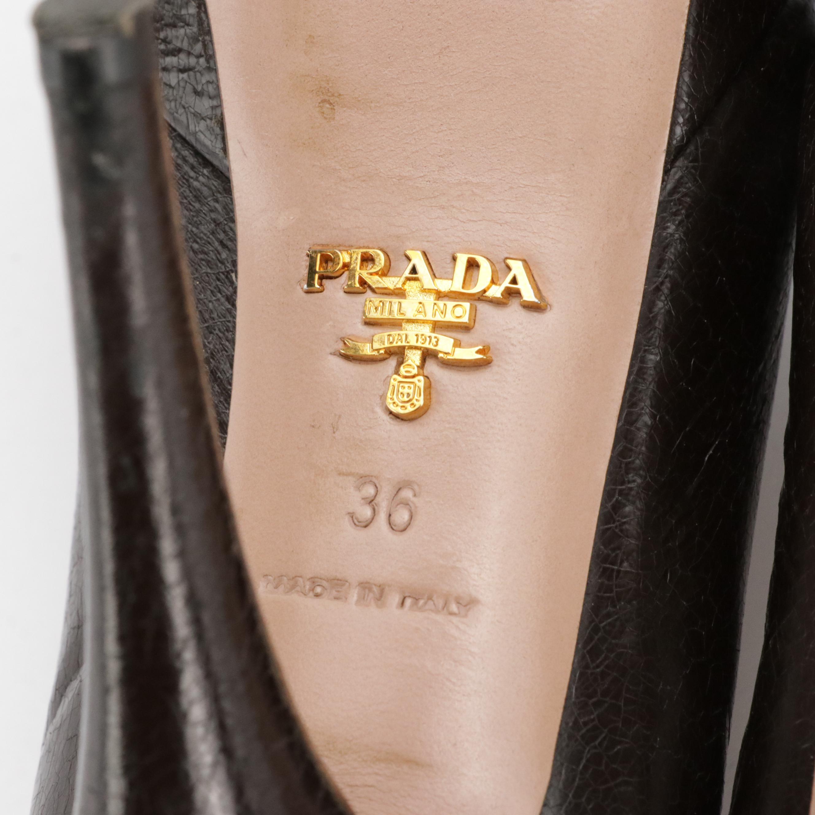 Prada Platform Peep-Toe Pumps Shoes in Shiny Chocolate Brown Leather