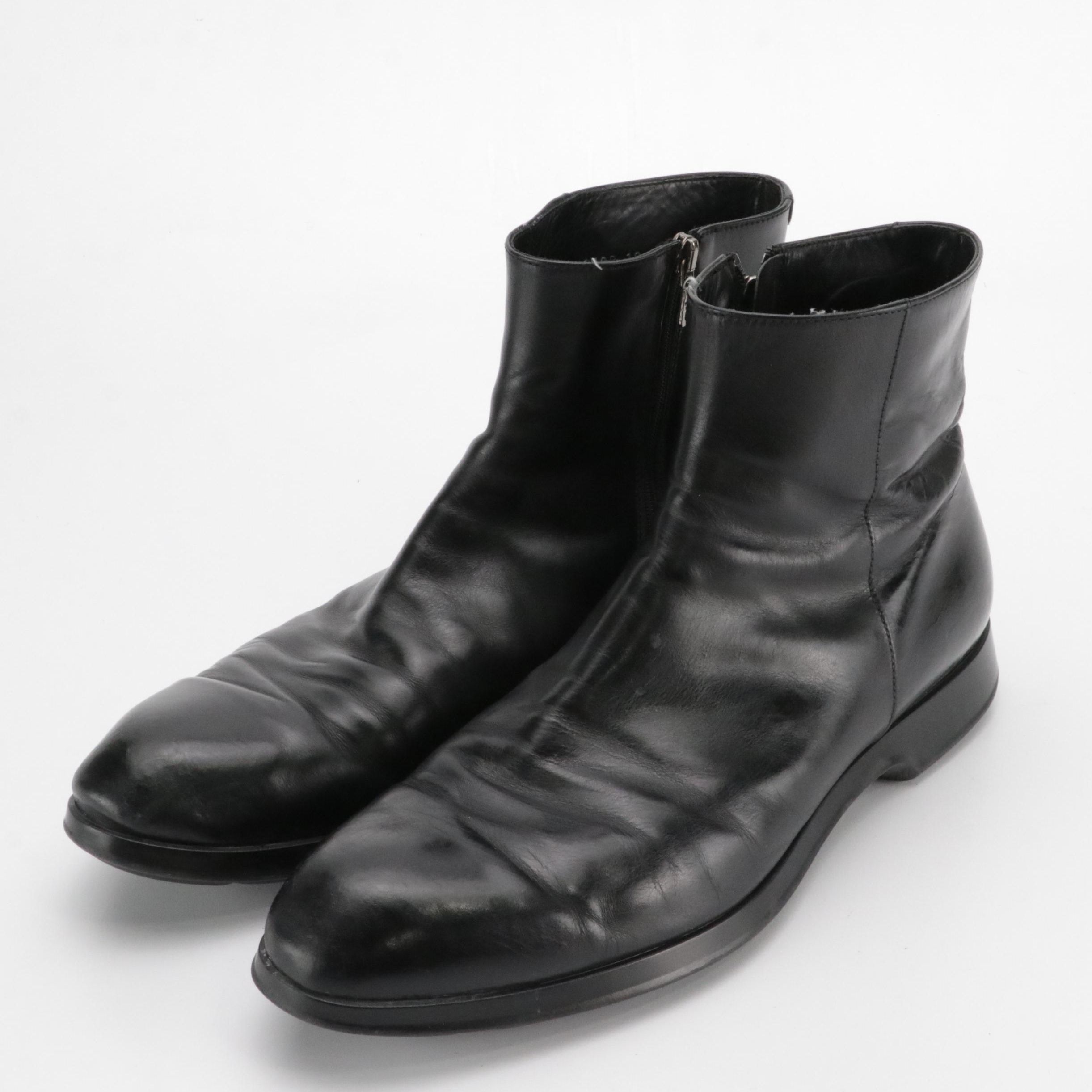 Men's Prada Black Leather Ankle Boots