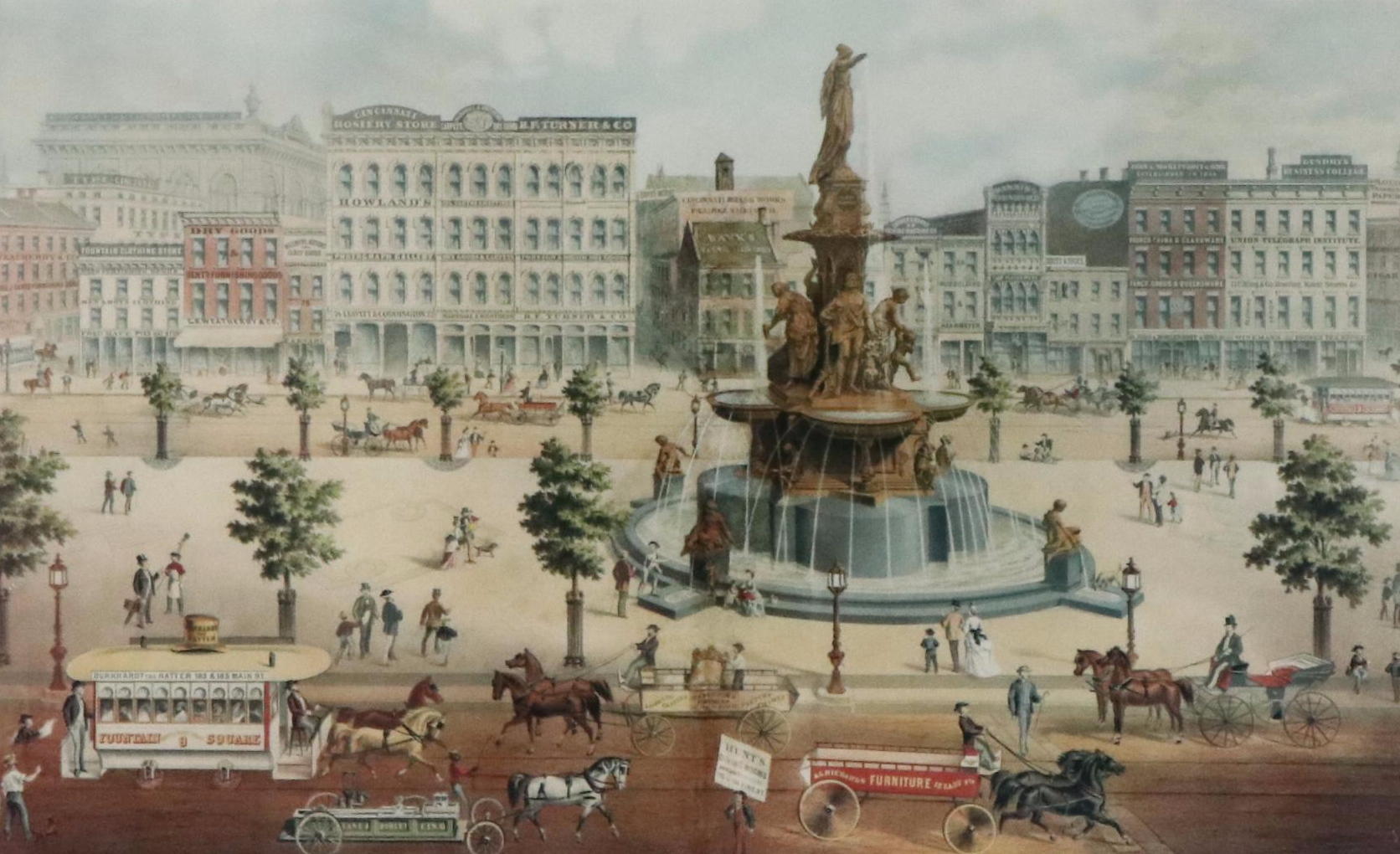 Ehrgott & Krebs Lithograph "View of Davidson Fountain," Late 19th Century