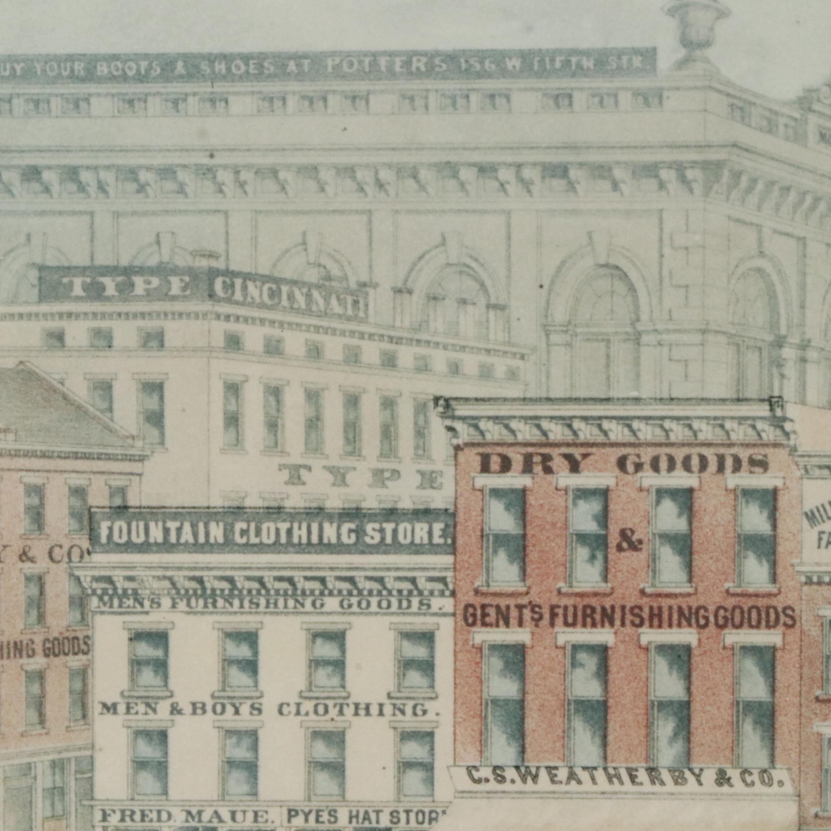 Ehrgott & Krebs Lithograph "View of Davidson Fountain," Late 19th Century