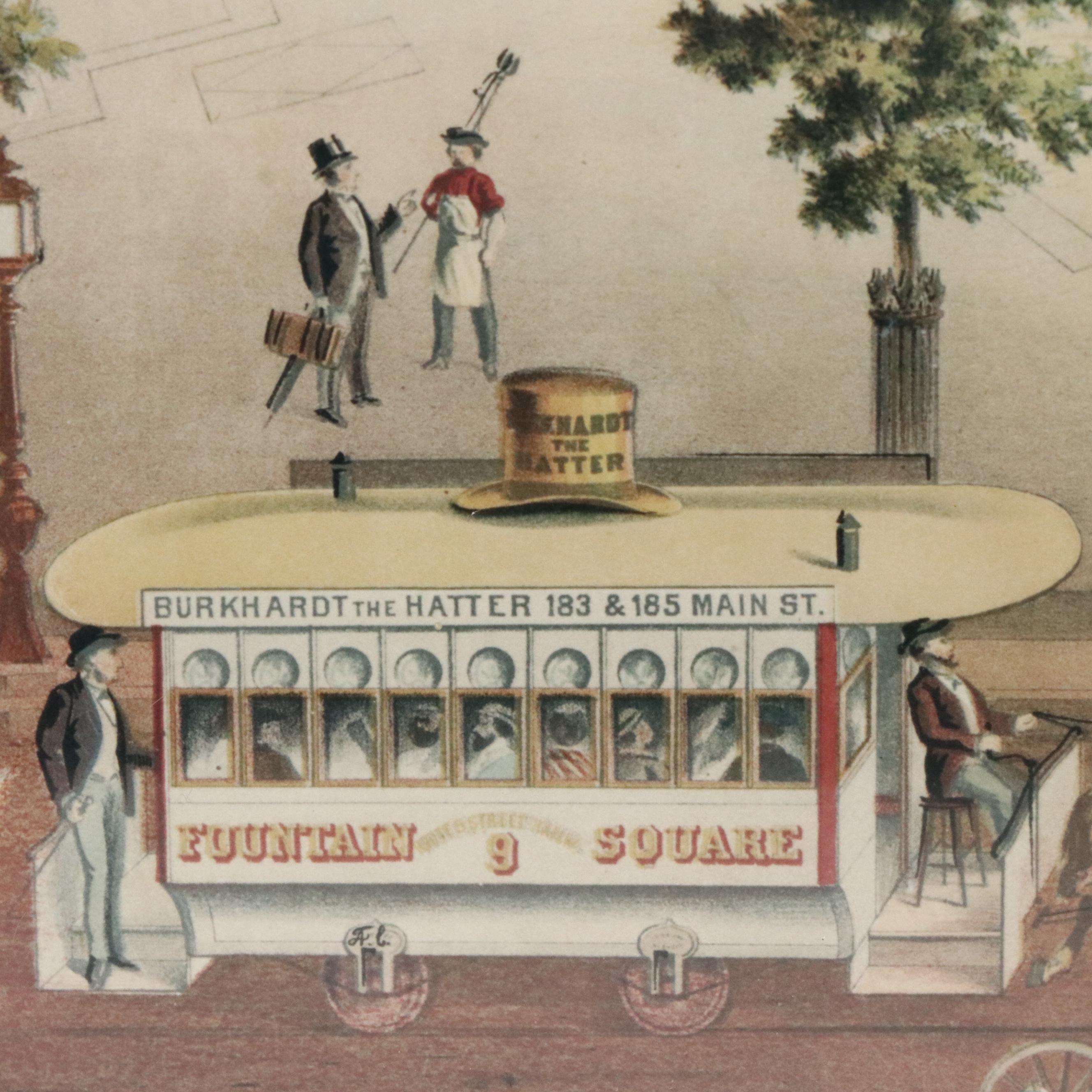 Ehrgott & Krebs Lithograph "View of Davidson Fountain," Late 19th Century