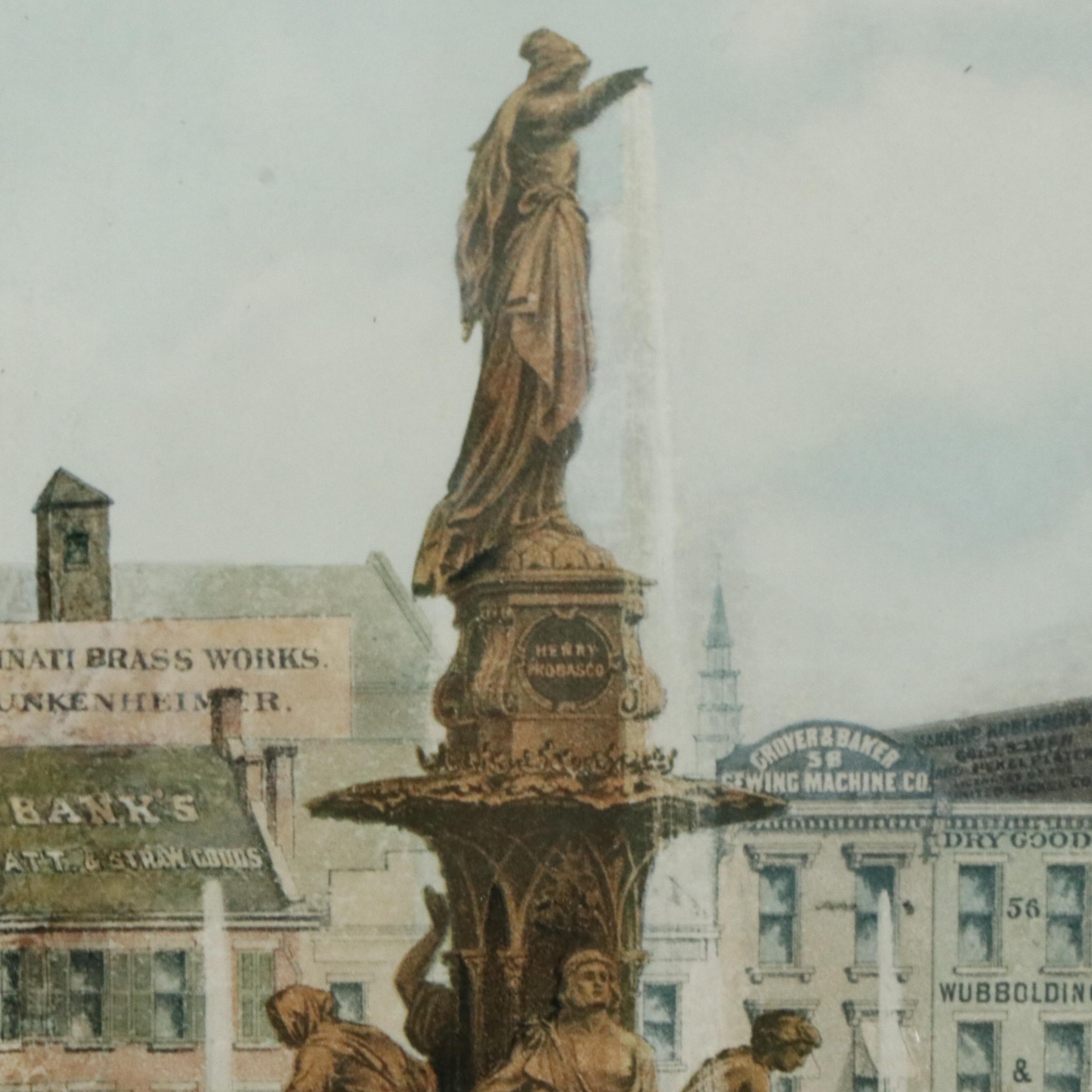 Ehrgott & Krebs Lithograph "View of Davidson Fountain," Late 19th Century