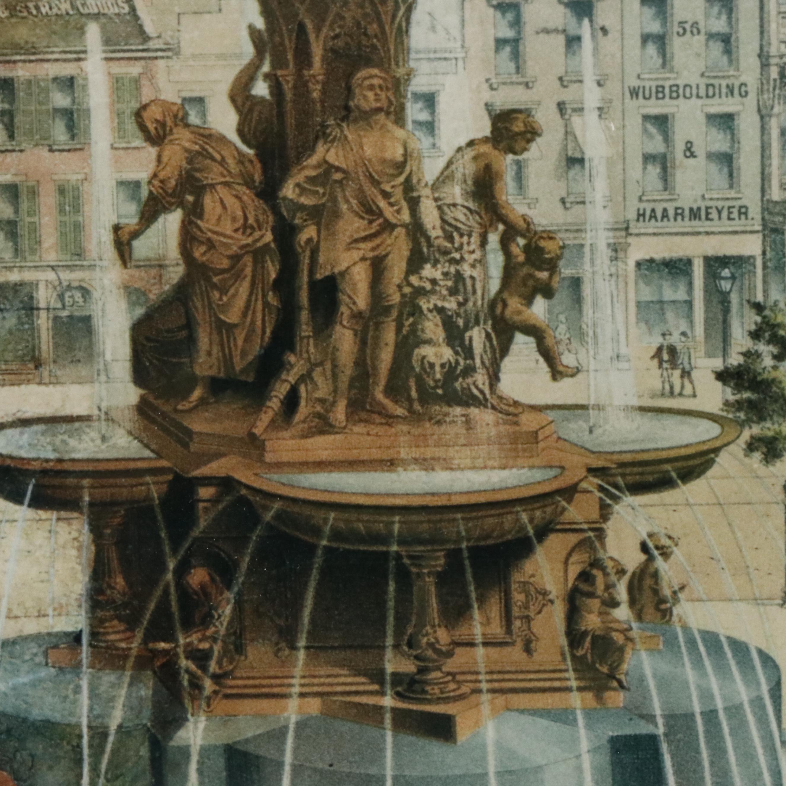 Ehrgott & Krebs Lithograph "View of Davidson Fountain," Late 19th Century