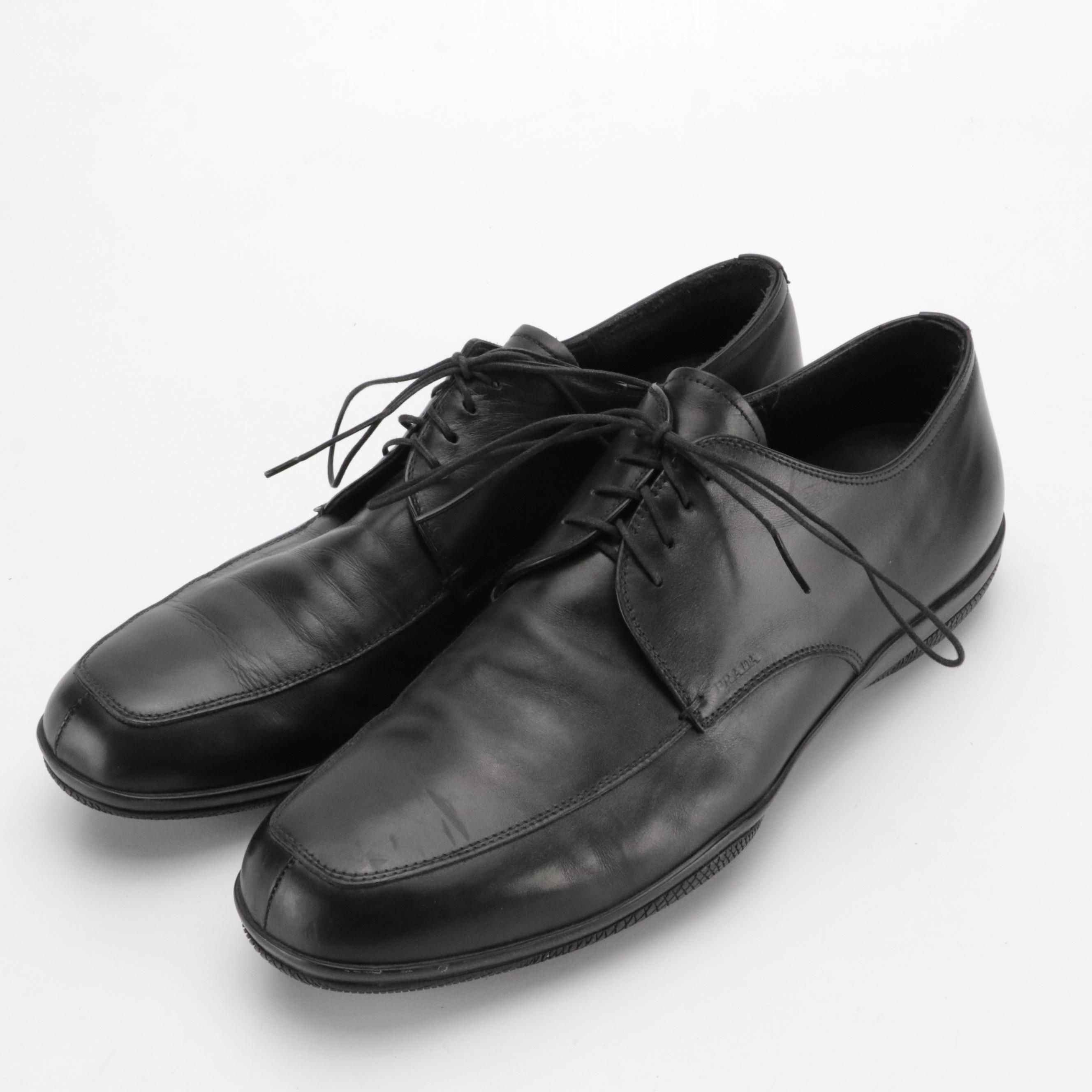 Men's Prada Black Leather Lace-Up Dress Shoes