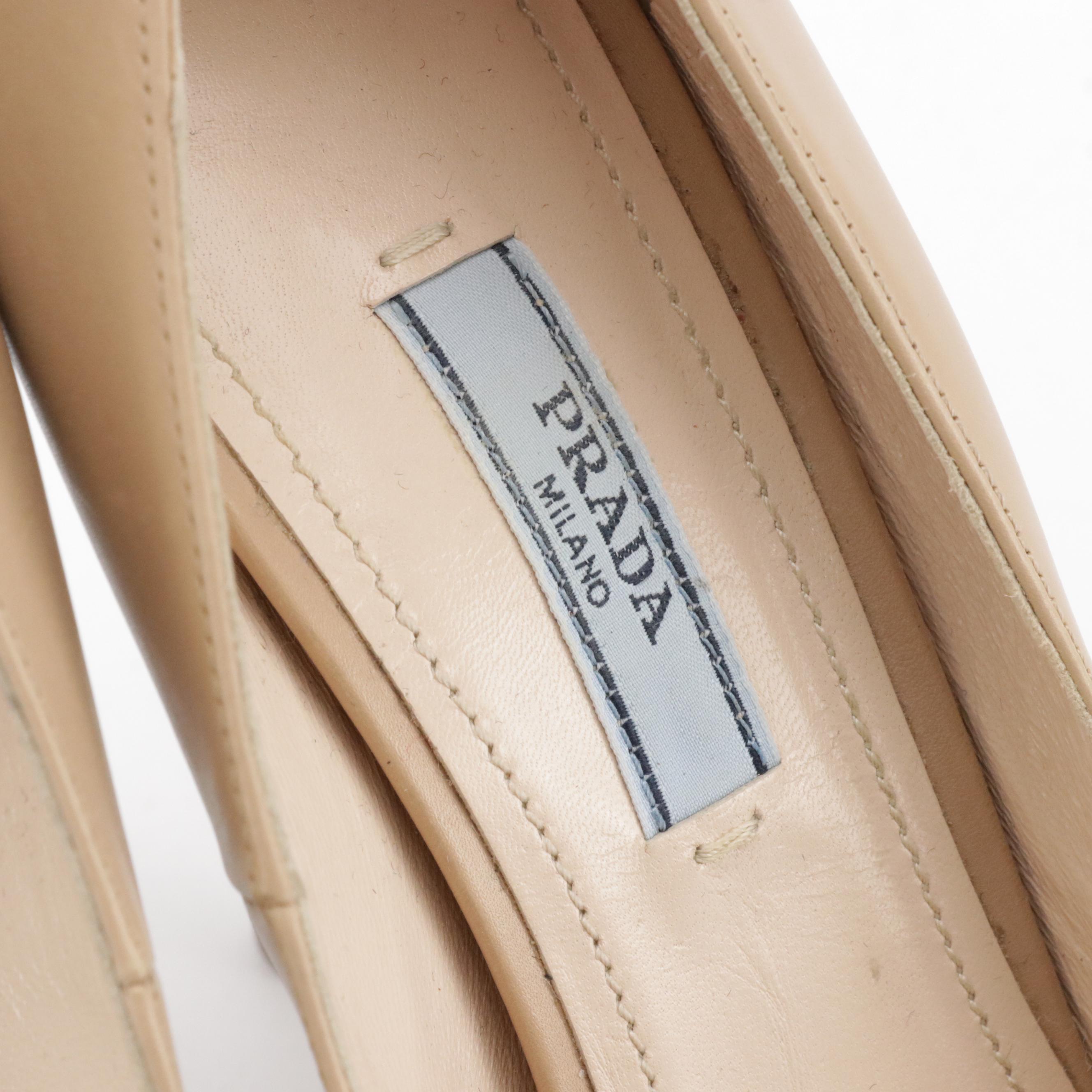 Prada Pointed-Toe Pumps Shoes in Smooth Beige Calfskin Leather