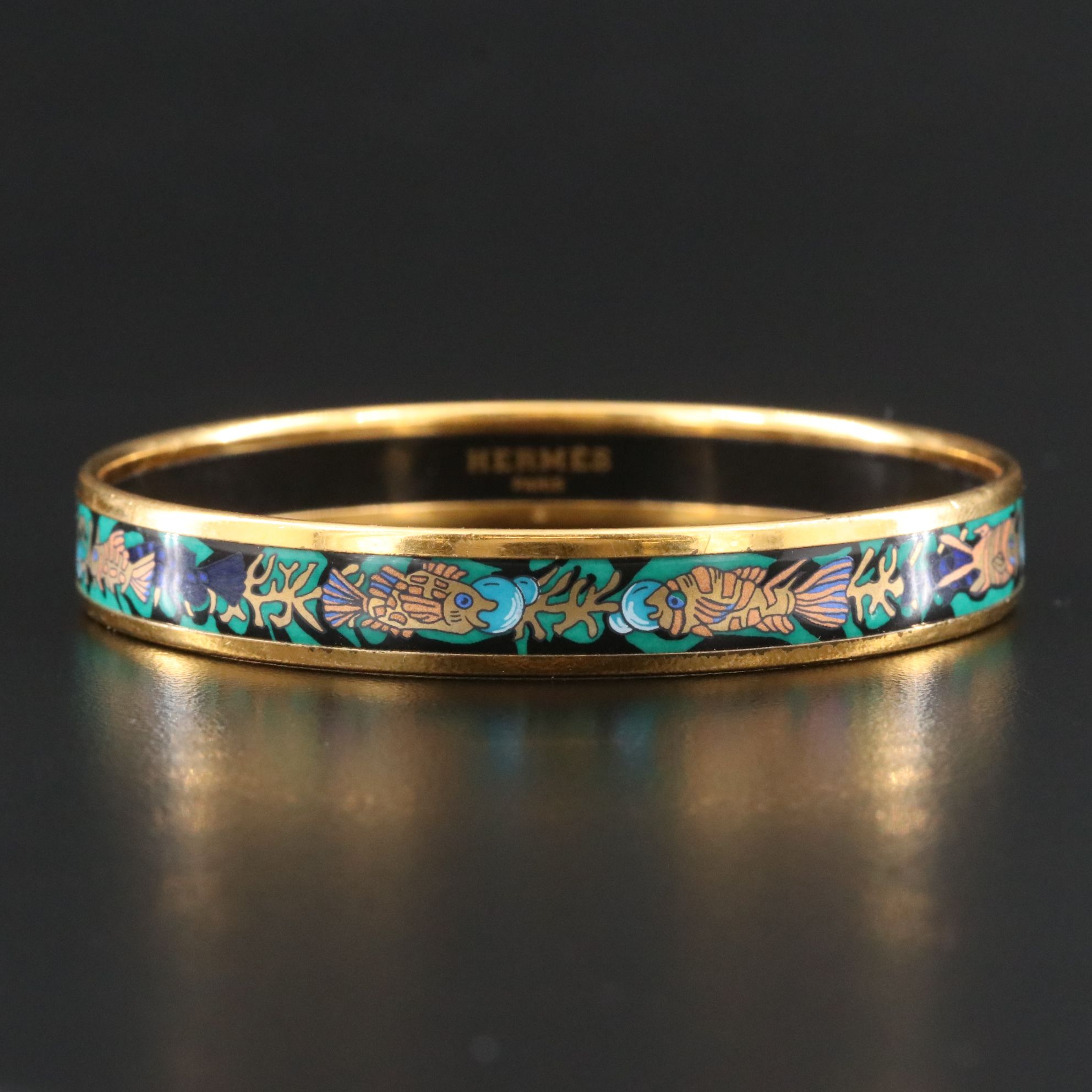 Hermès Fish and Coral Motif Narrow Enamel Bangle