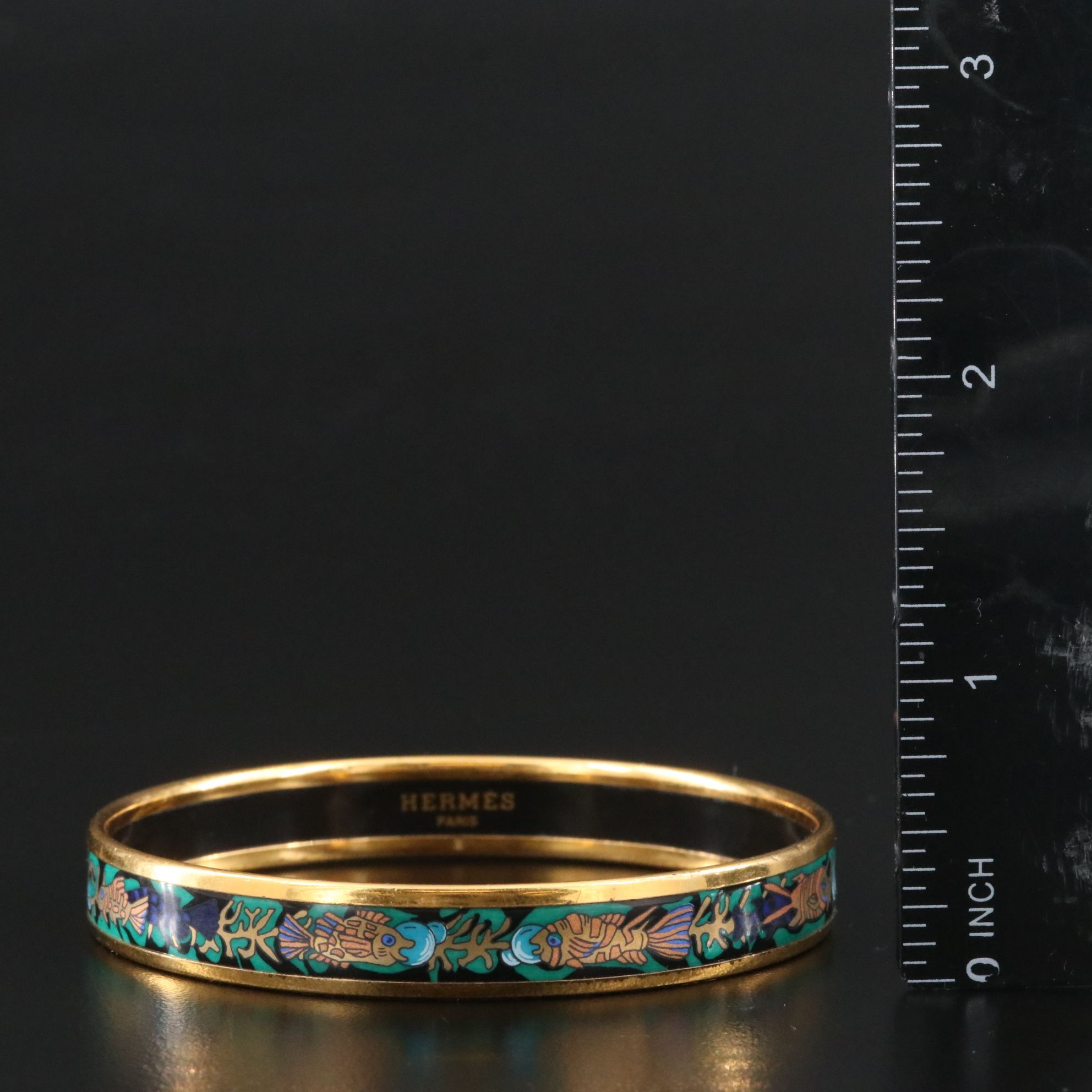Hermès Fish and Coral Motif Narrow Enamel Bangle