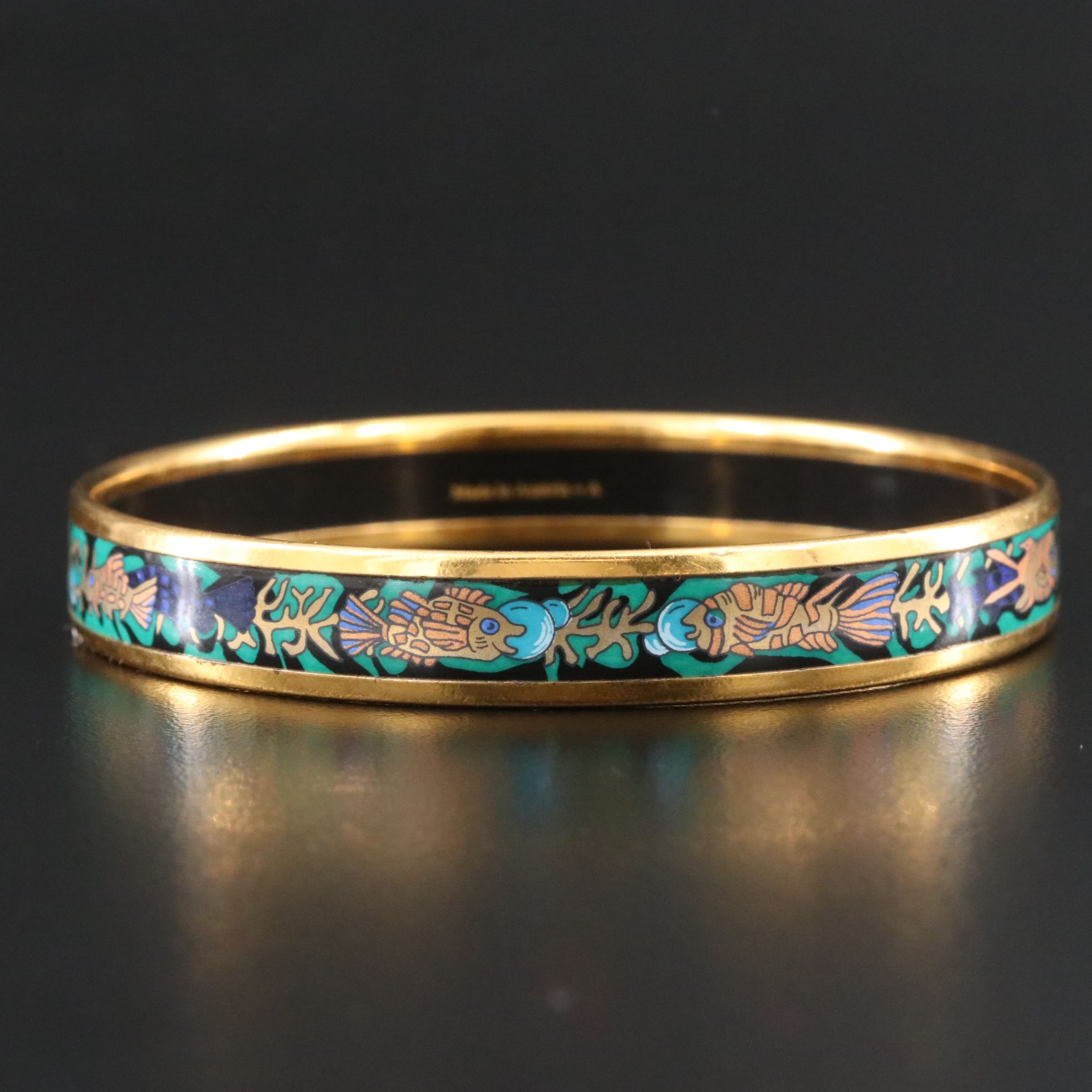 Hermès Fish and Coral Motif Narrow Enamel Bangle