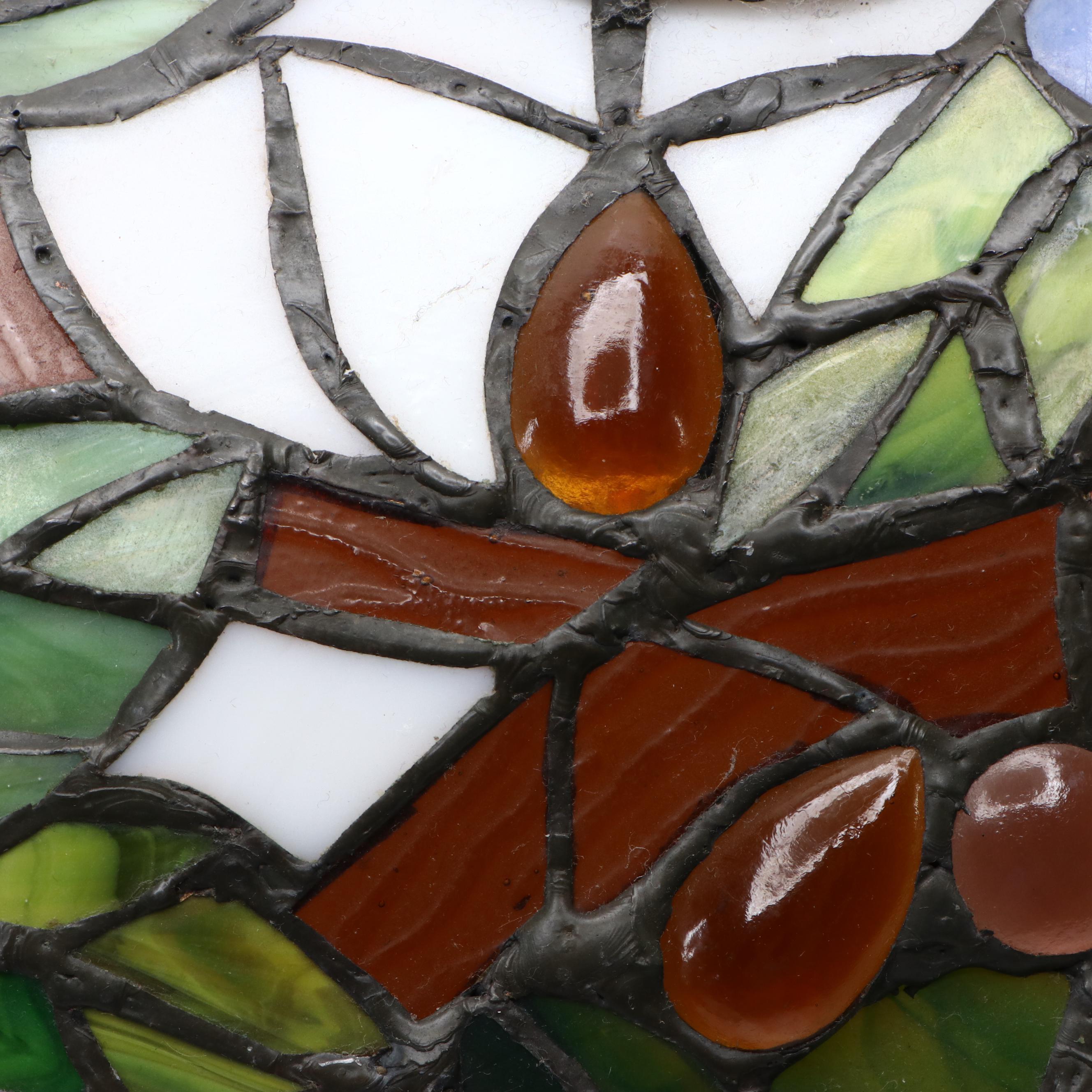 Art Nouveau Style Tree Branch Table Lamp with Slag Glass Birds and Shade