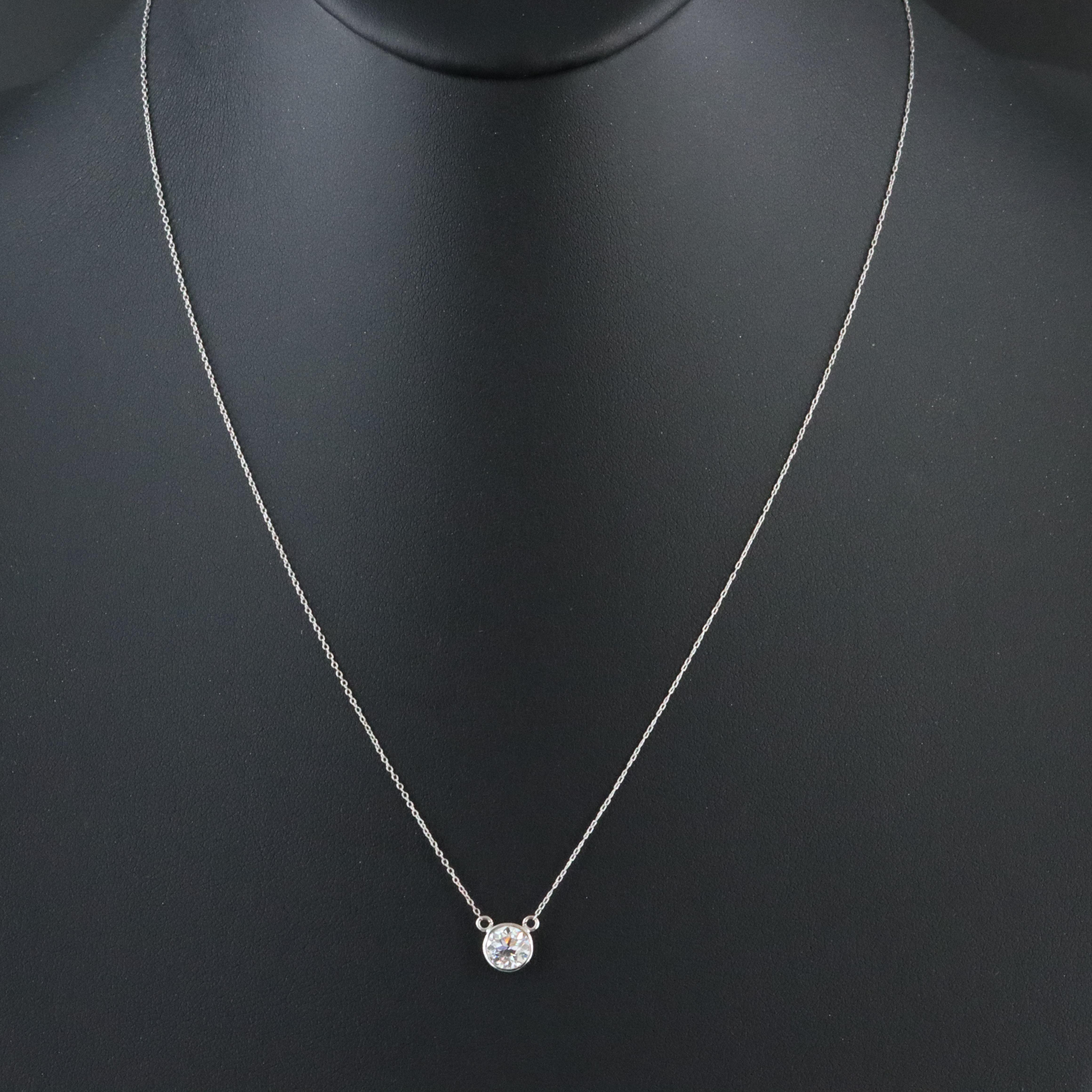 14K 0.82 CT Diamond Bezel Solitaire Necklace with GIA Report