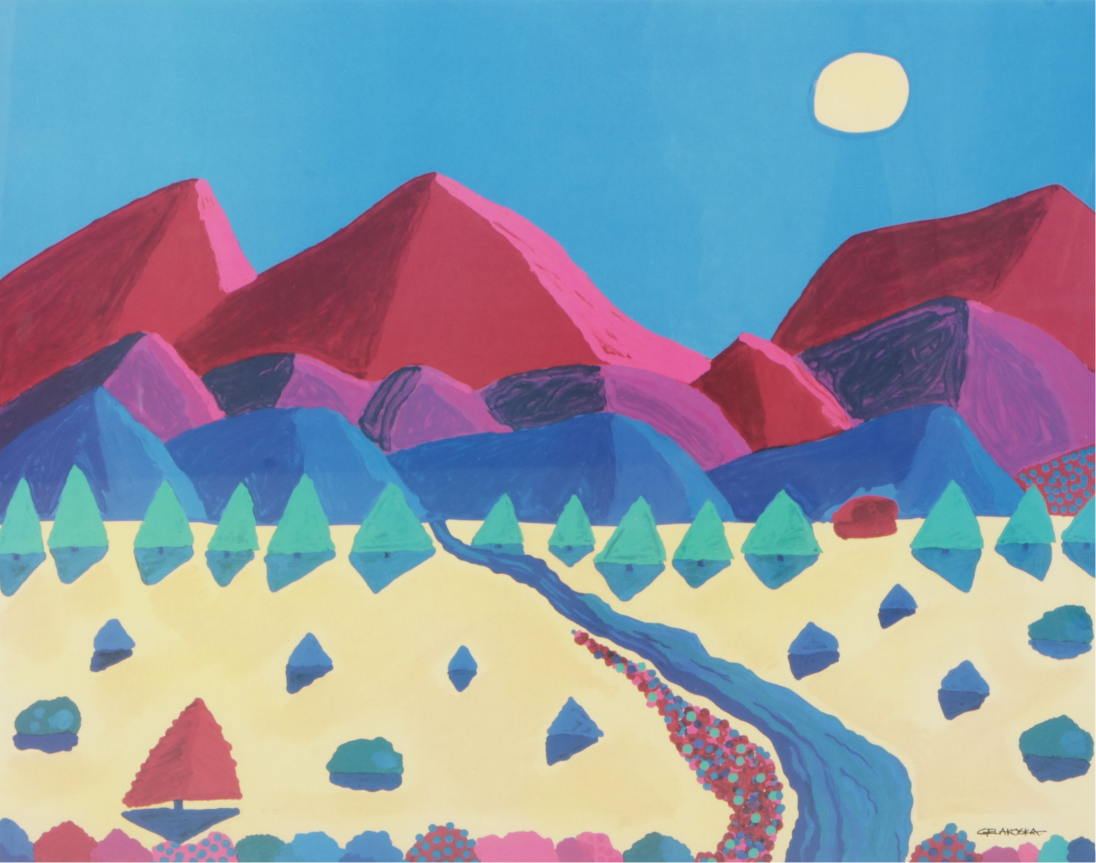 Signed Daniel Gelakoska Offset Lithograph "The Alluring Red Mountains", 1996