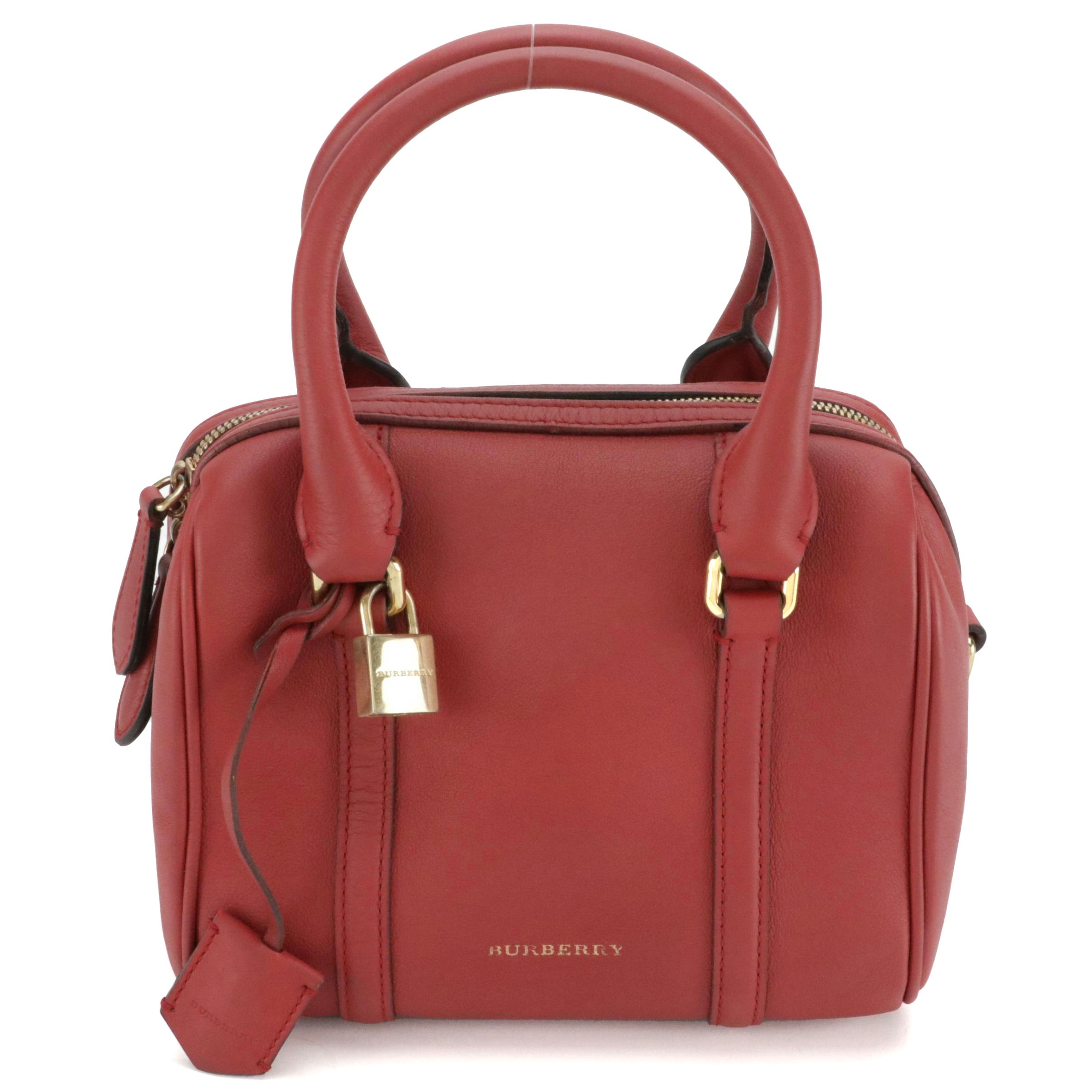 Burberry Mini Two-Way Satchel Bag in Red Grained Calfskin Leather