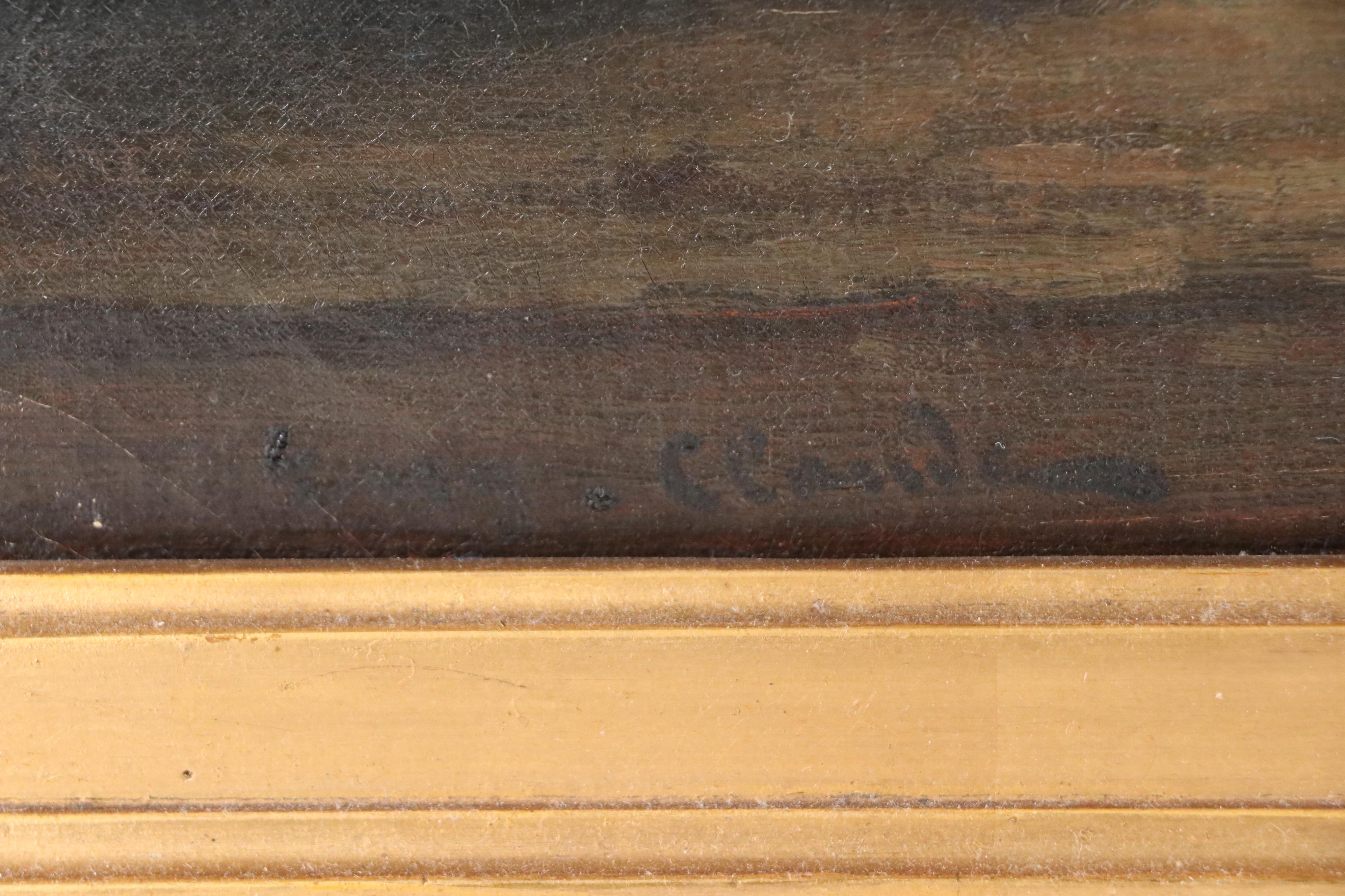 Eugène Claude Oil Painting of Still Life with Wine, Peaches, and Grapes, c. 1900