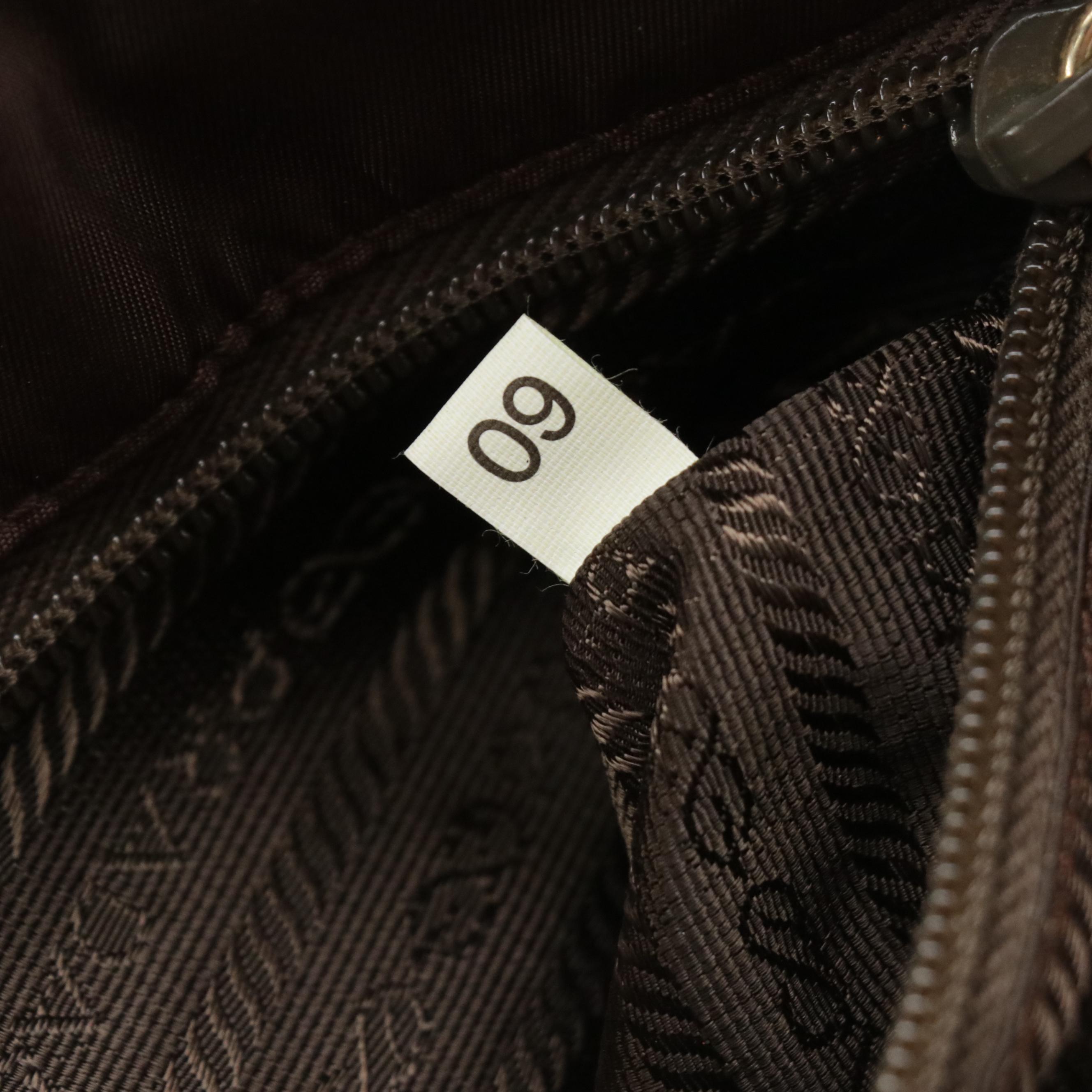 Prada Double Chain Shoulder Bag in Brown Leather and Nylon Canvas