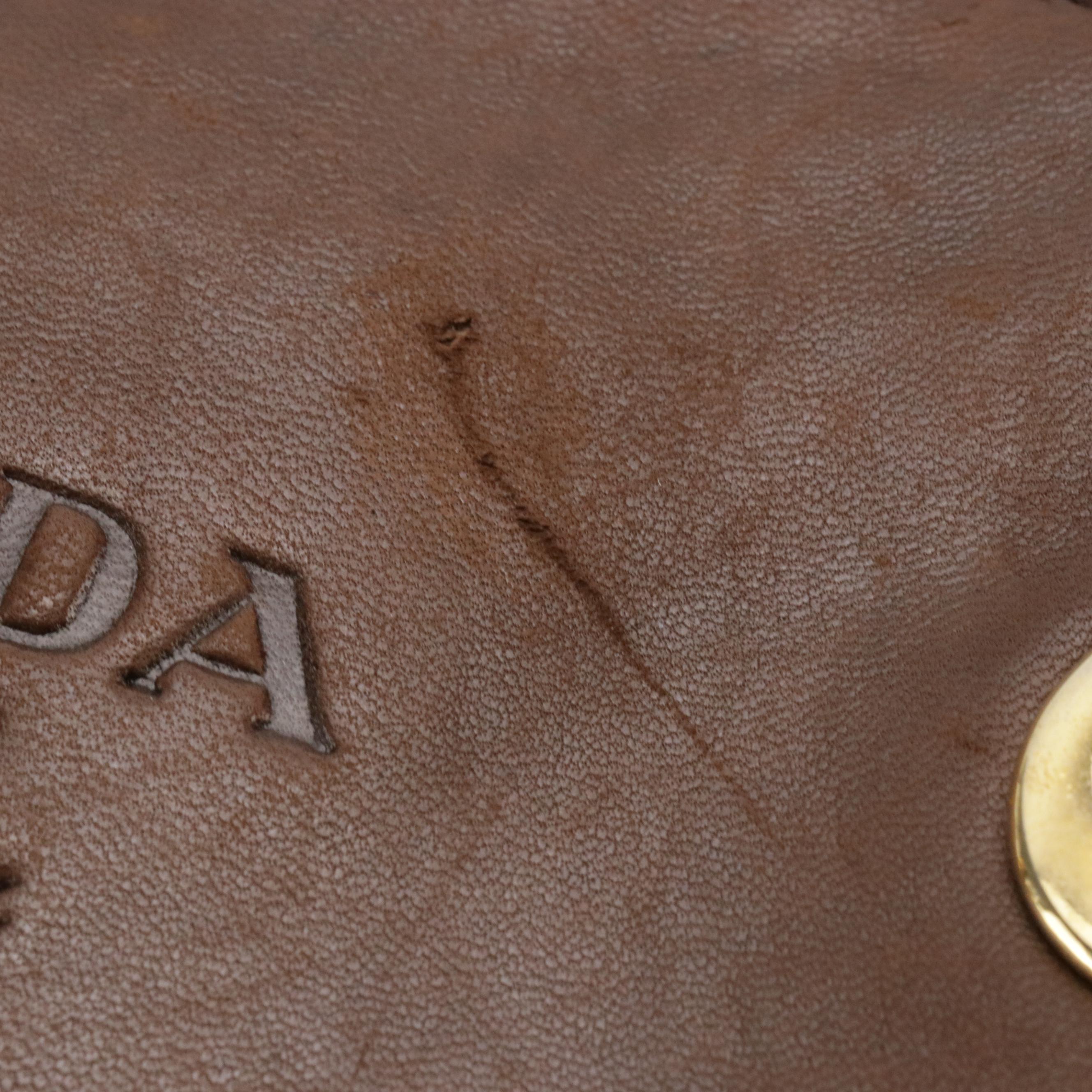 Prada Double Chain Shoulder Bag in Brown Leather and Nylon Canvas