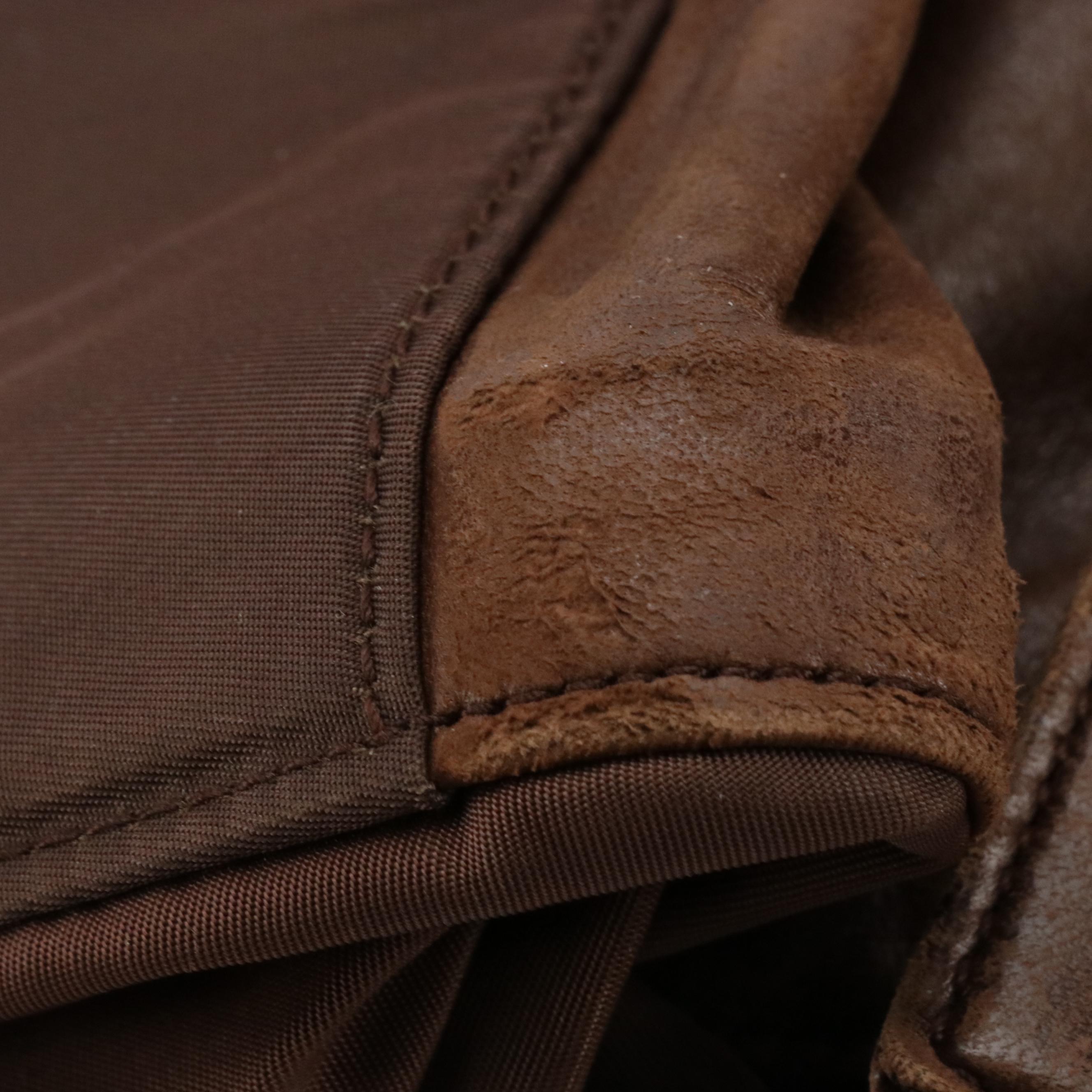 Prada Double Chain Shoulder Bag in Brown Leather and Nylon Canvas