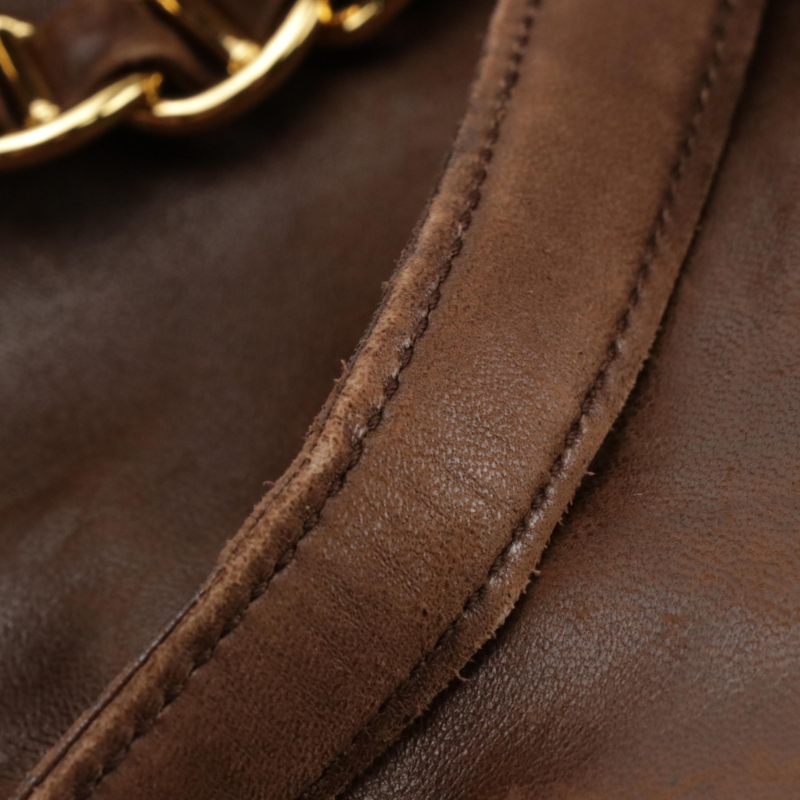 Prada Double Chain Shoulder Bag in Brown Leather and Nylon Canvas