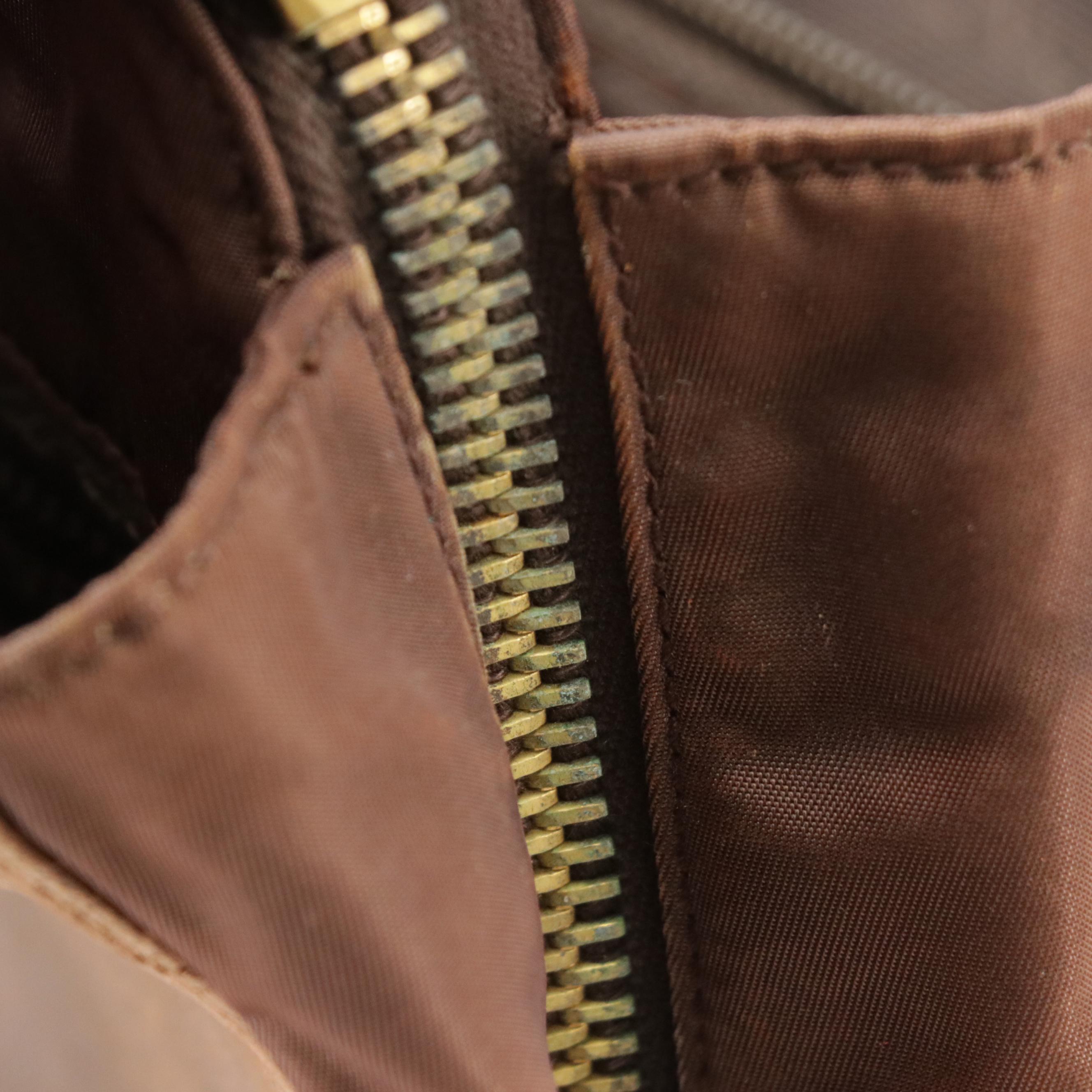 Prada Double Chain Shoulder Bag in Brown Leather and Nylon Canvas