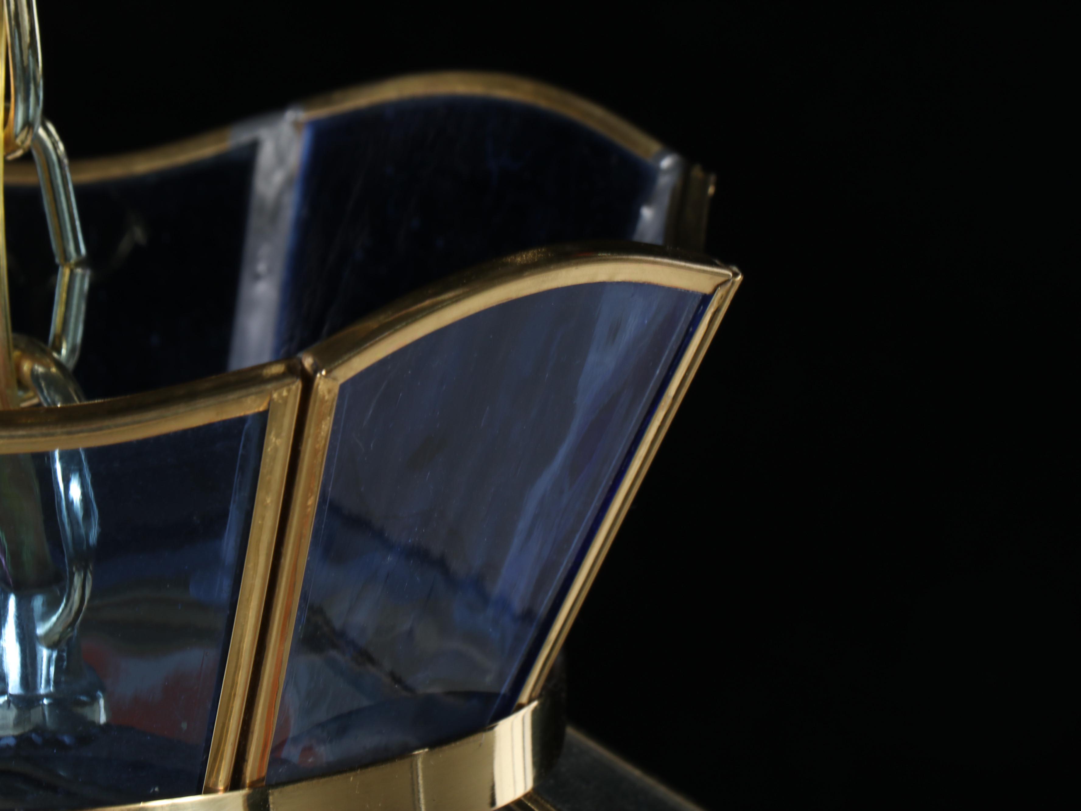 Stained Glass and Brass Finish Octagonal Pendant Light