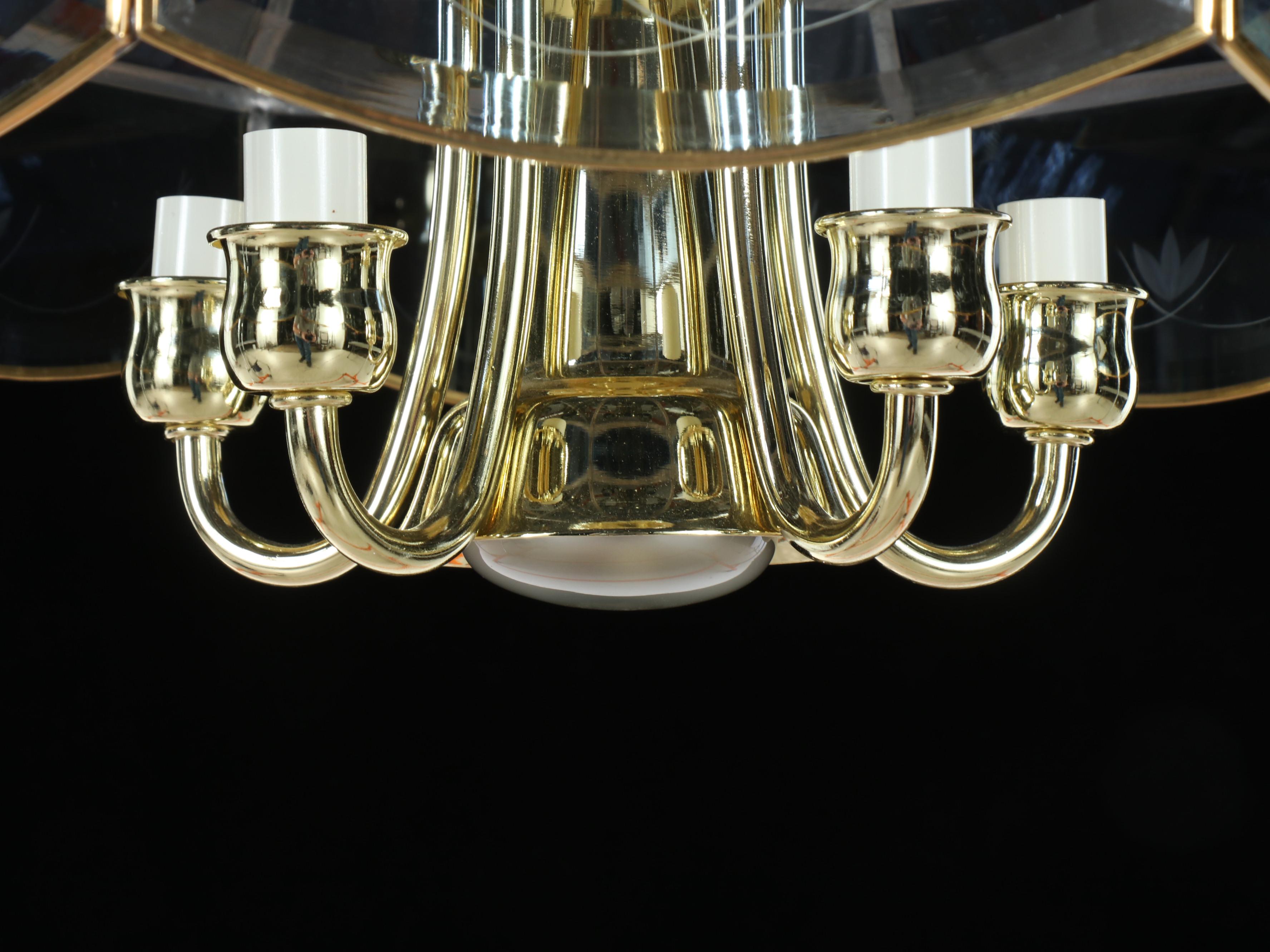 Stained Glass and Brass Finish Octagonal Pendant Light