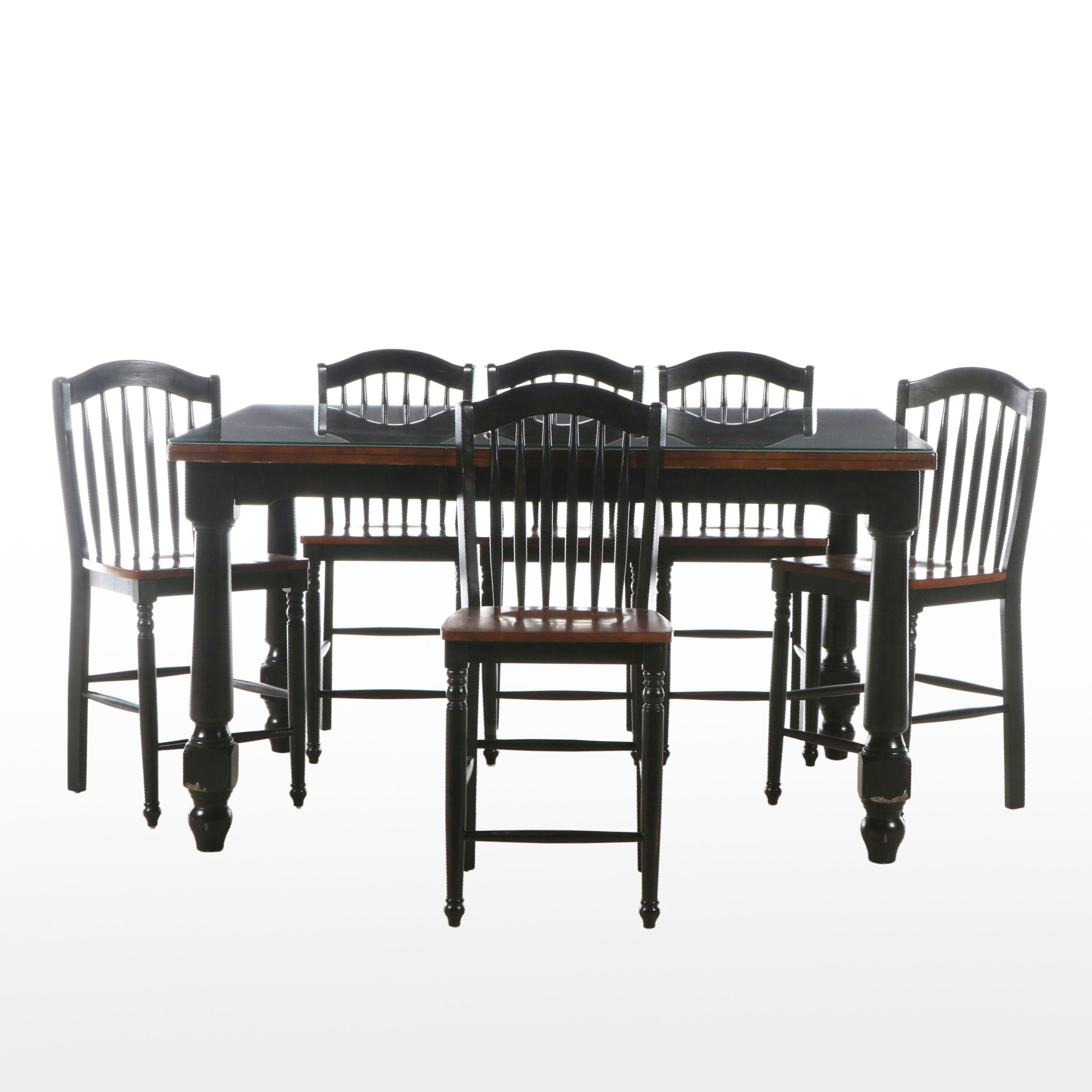Counter-Height Dining Table with Six Side Chairs and Custom Glass Top