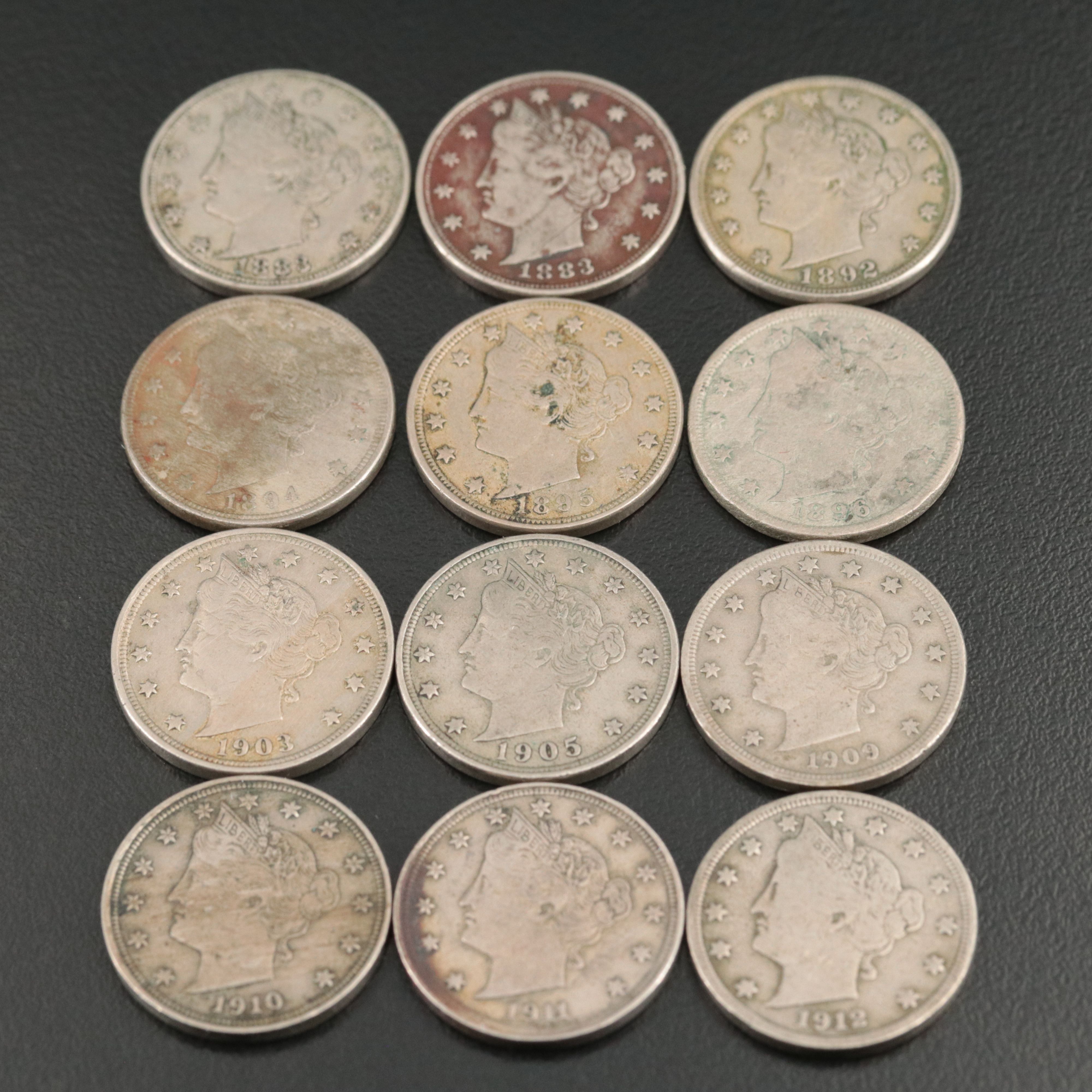 Twelve Different Liberty Nickels with Readable Liberty