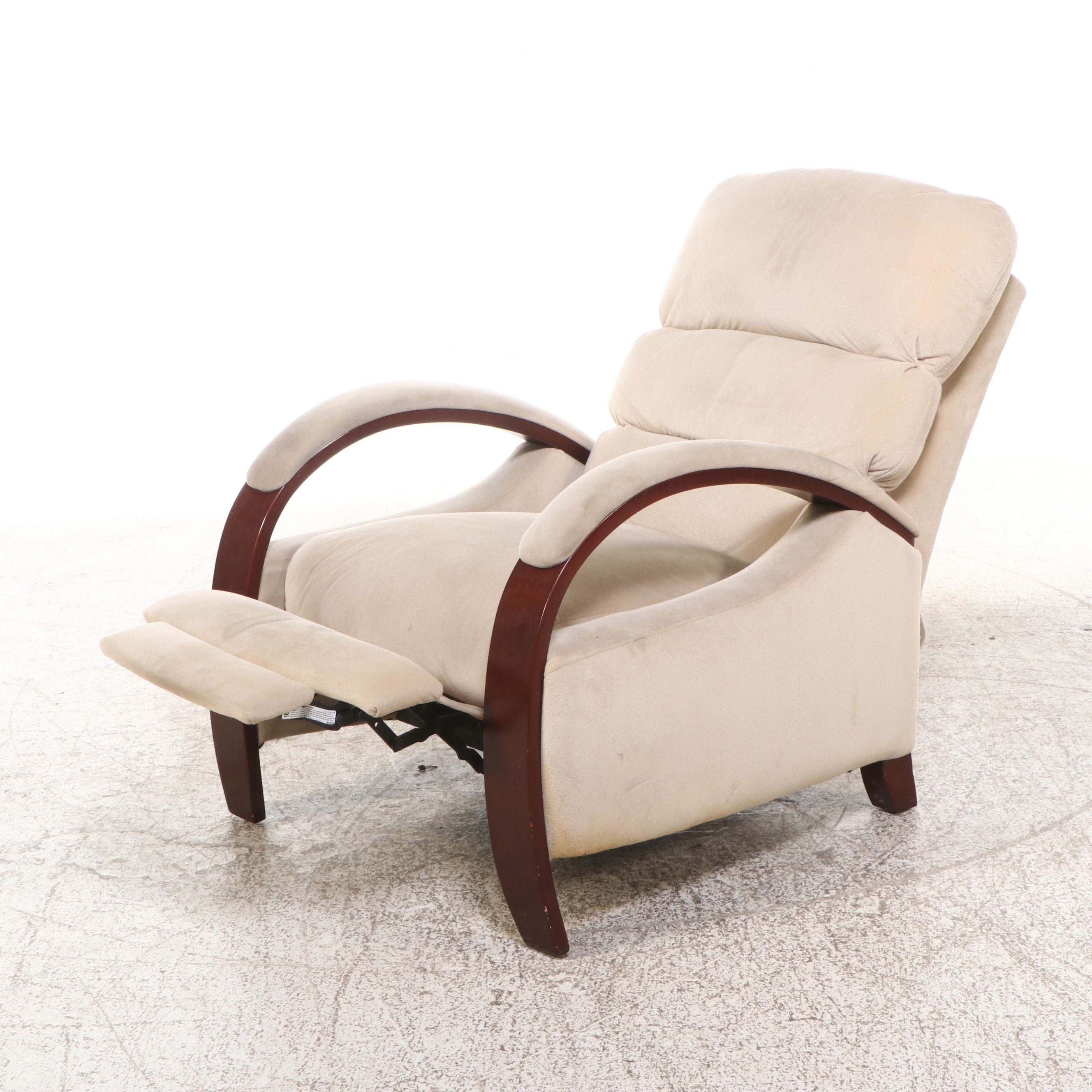 Art Deco Style Upholstered Ottoman with Wooden Arms