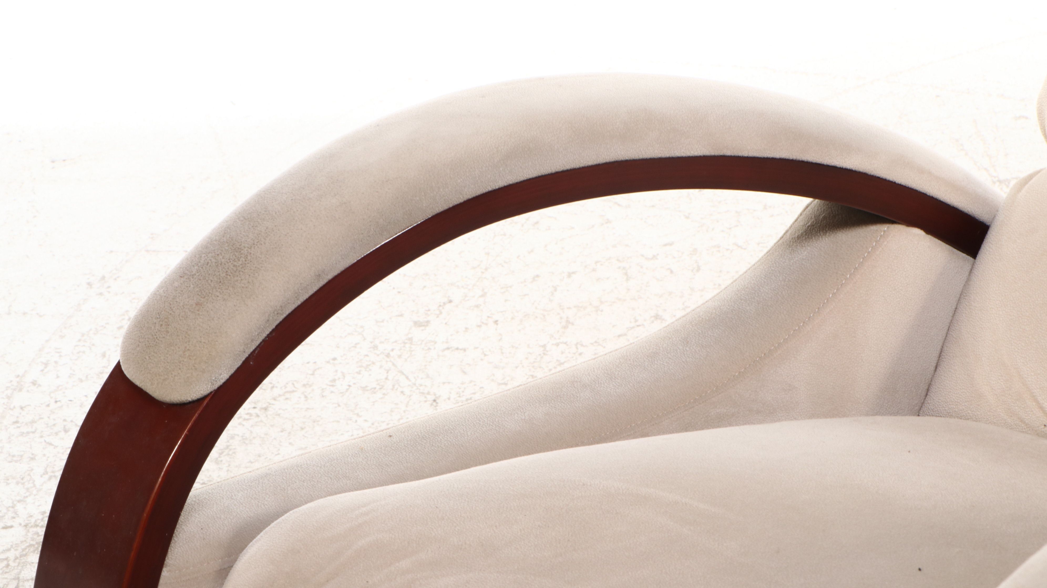 Art Deco Style Upholstered Ottoman with Wooden Arms