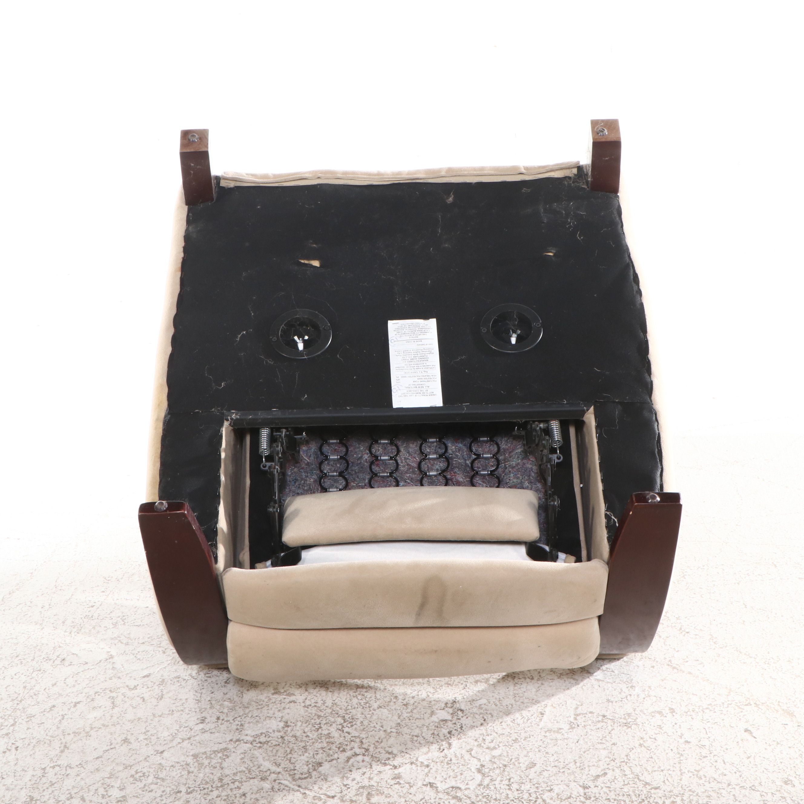 Art Deco Style Upholstered Ottoman with Wooden Arms