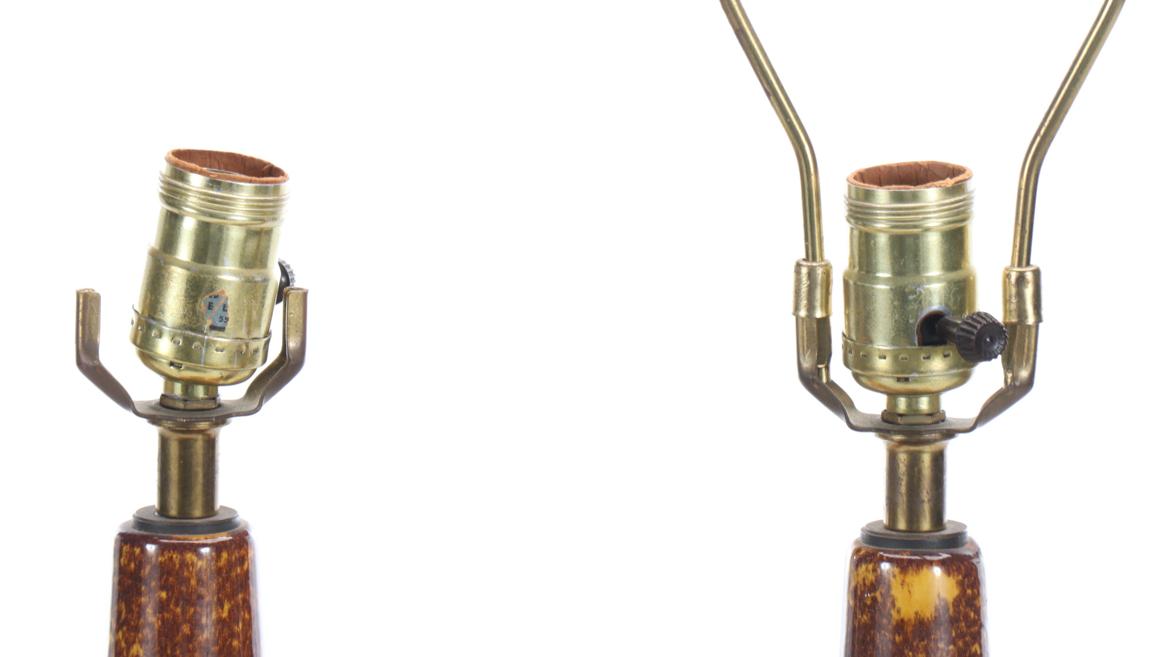 MCM Drip Glaze Ribbed Bottle Lamps, Mid to Late 20th Century