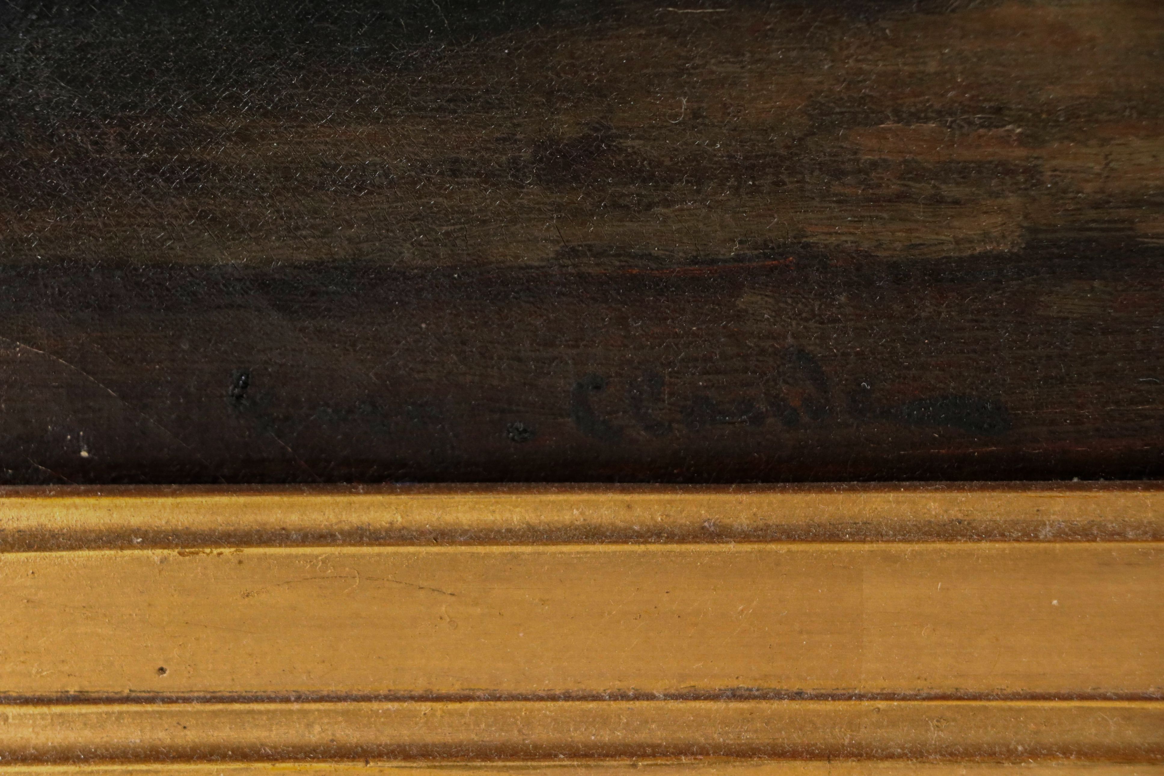 Eugène Claude Oil Painting of Still Life with Wine, Peaches, and Grapes, c. 1900