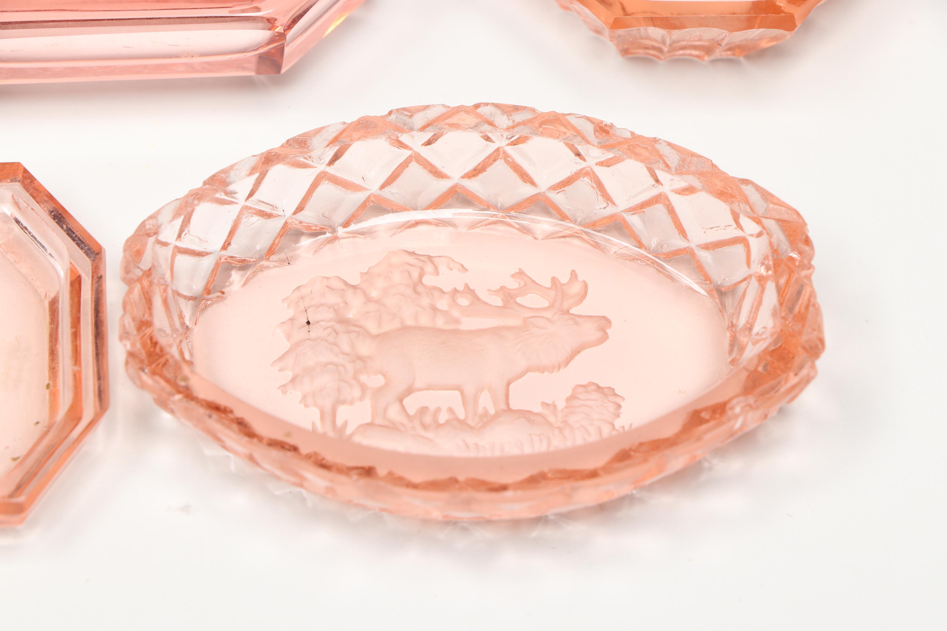 Art Deco Style Czechoslovakian Intaglio Glass Salt Cellars