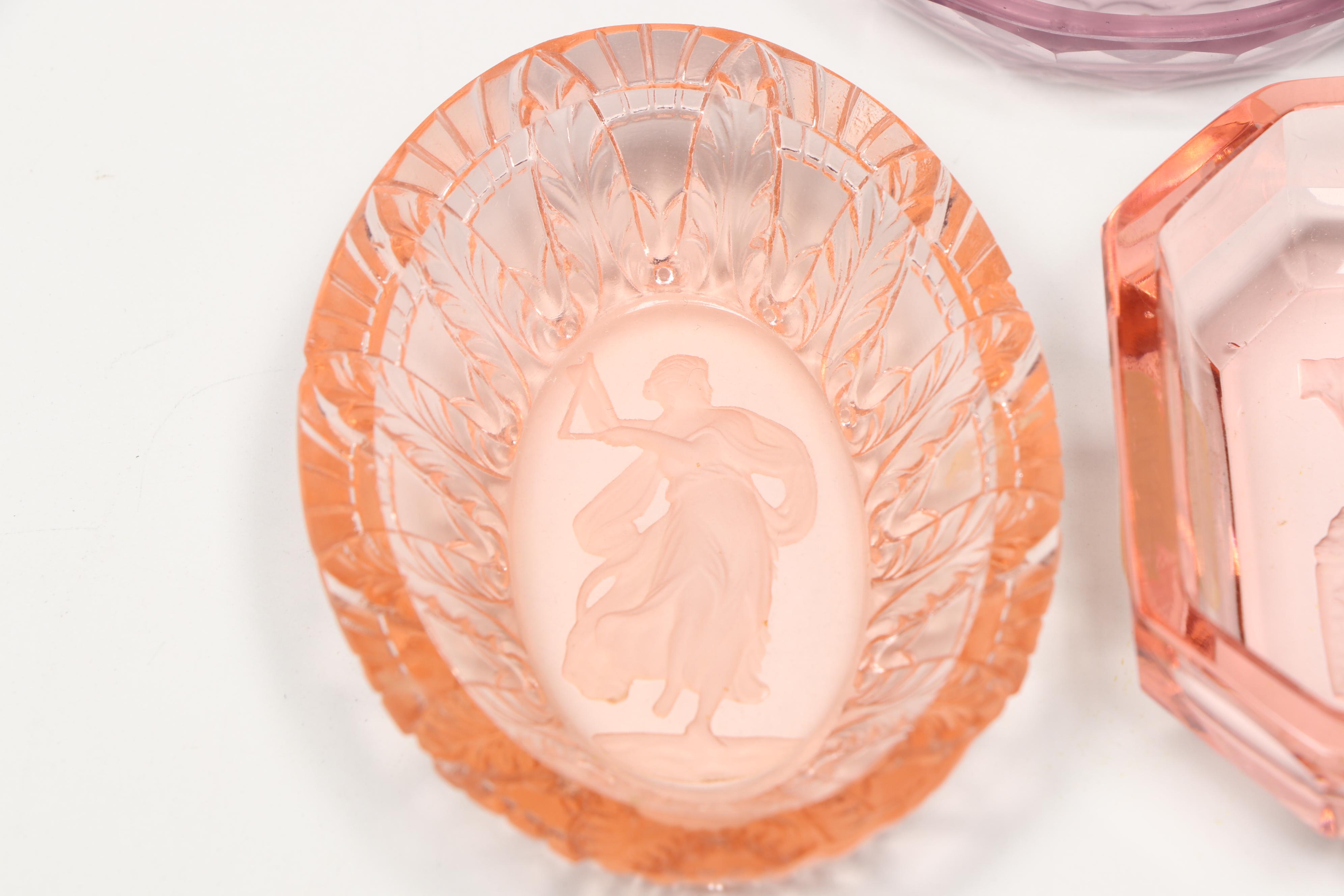 Art Deco Style Czechoslovakian Intaglio Glass Salt Cellars