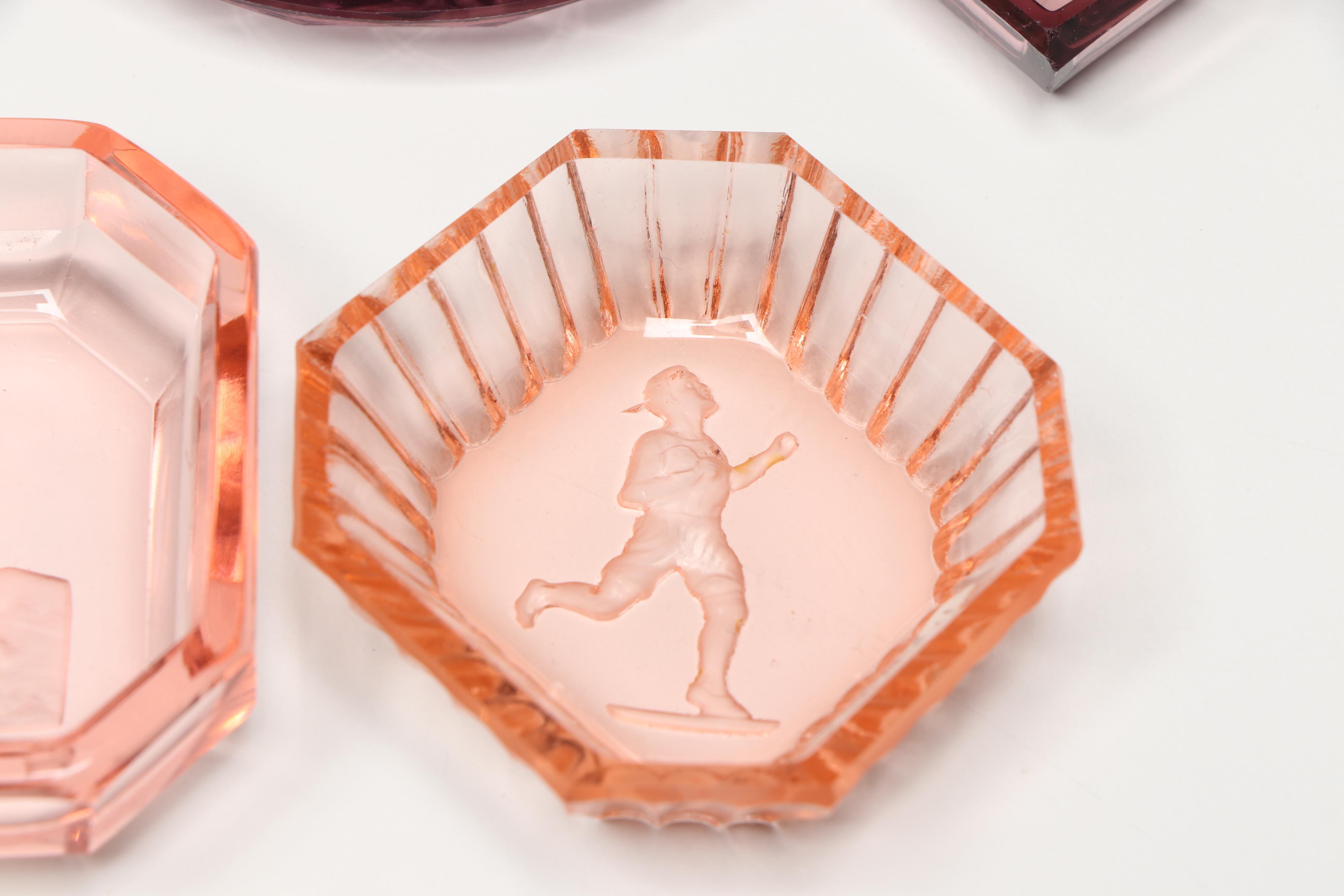 Art Deco Style Czechoslovakian Intaglio Glass Salt Cellars