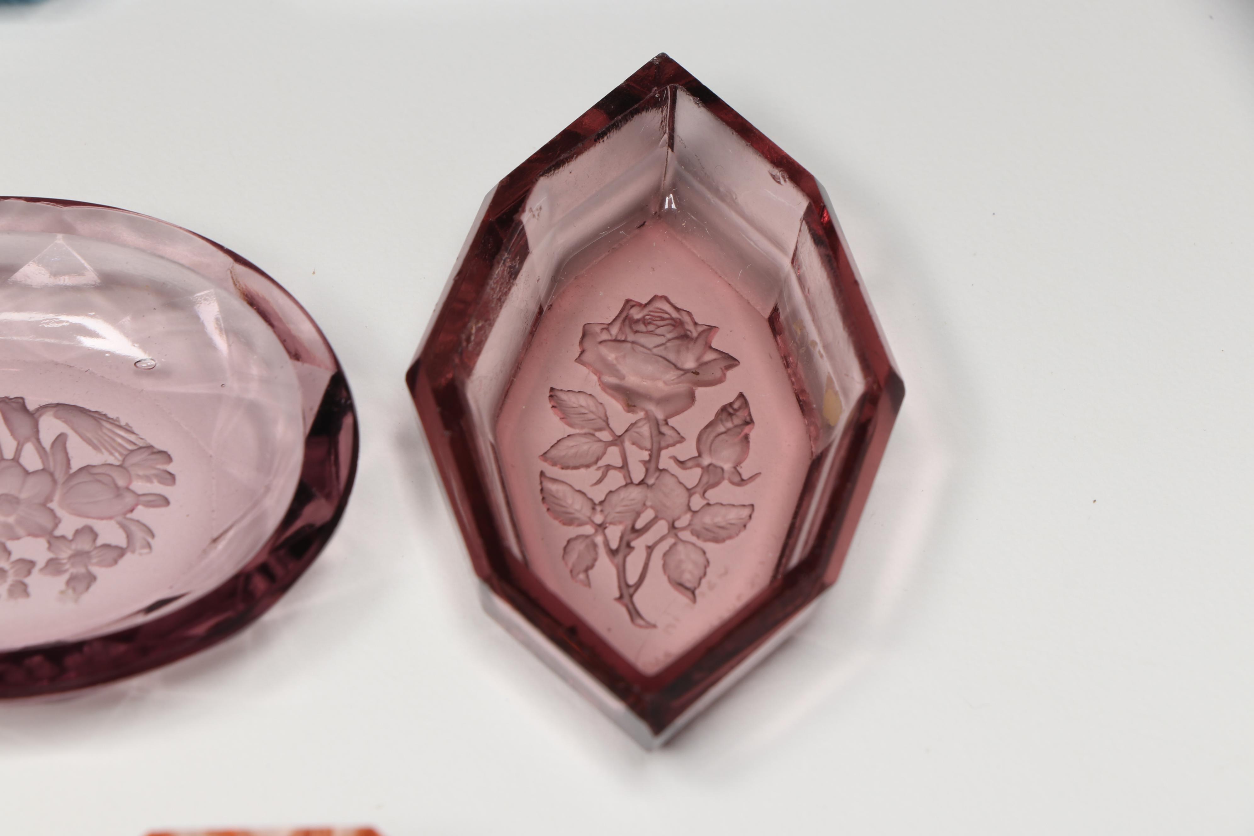 Art Deco Style Czechoslovakian Intaglio Glass Salt Cellars