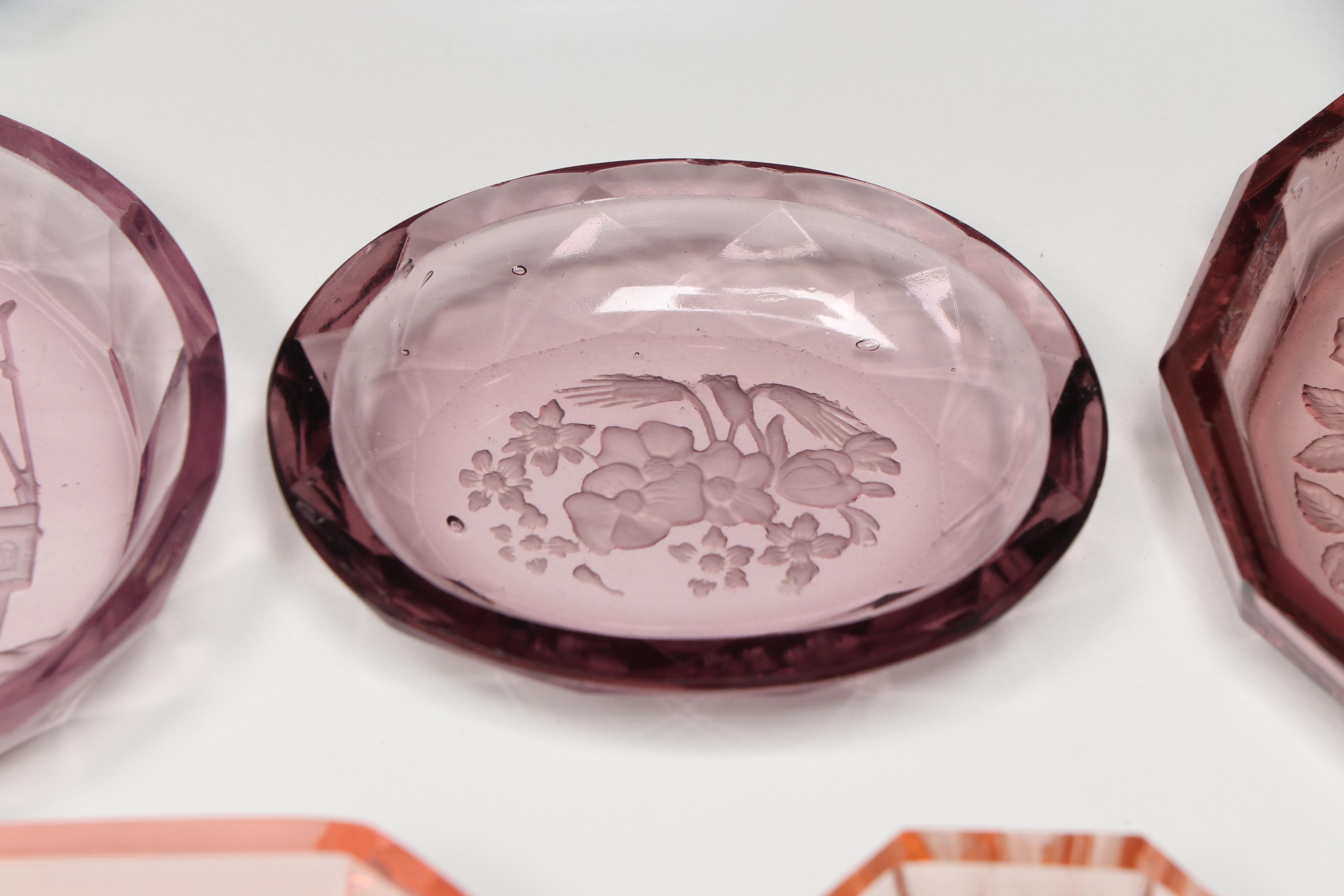 Art Deco Style Czechoslovakian Intaglio Glass Salt Cellars