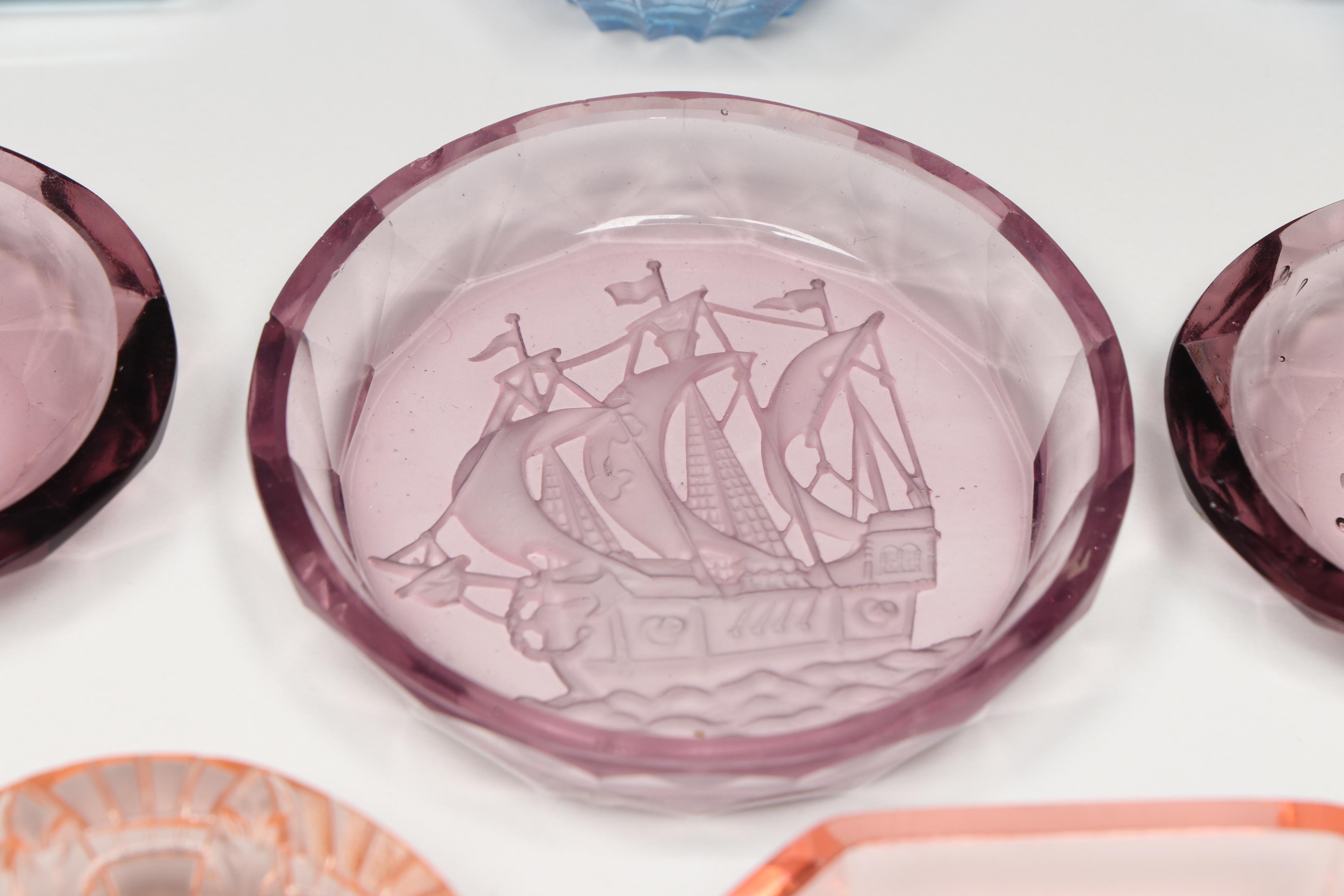 Art Deco Style Czechoslovakian Intaglio Glass Salt Cellars