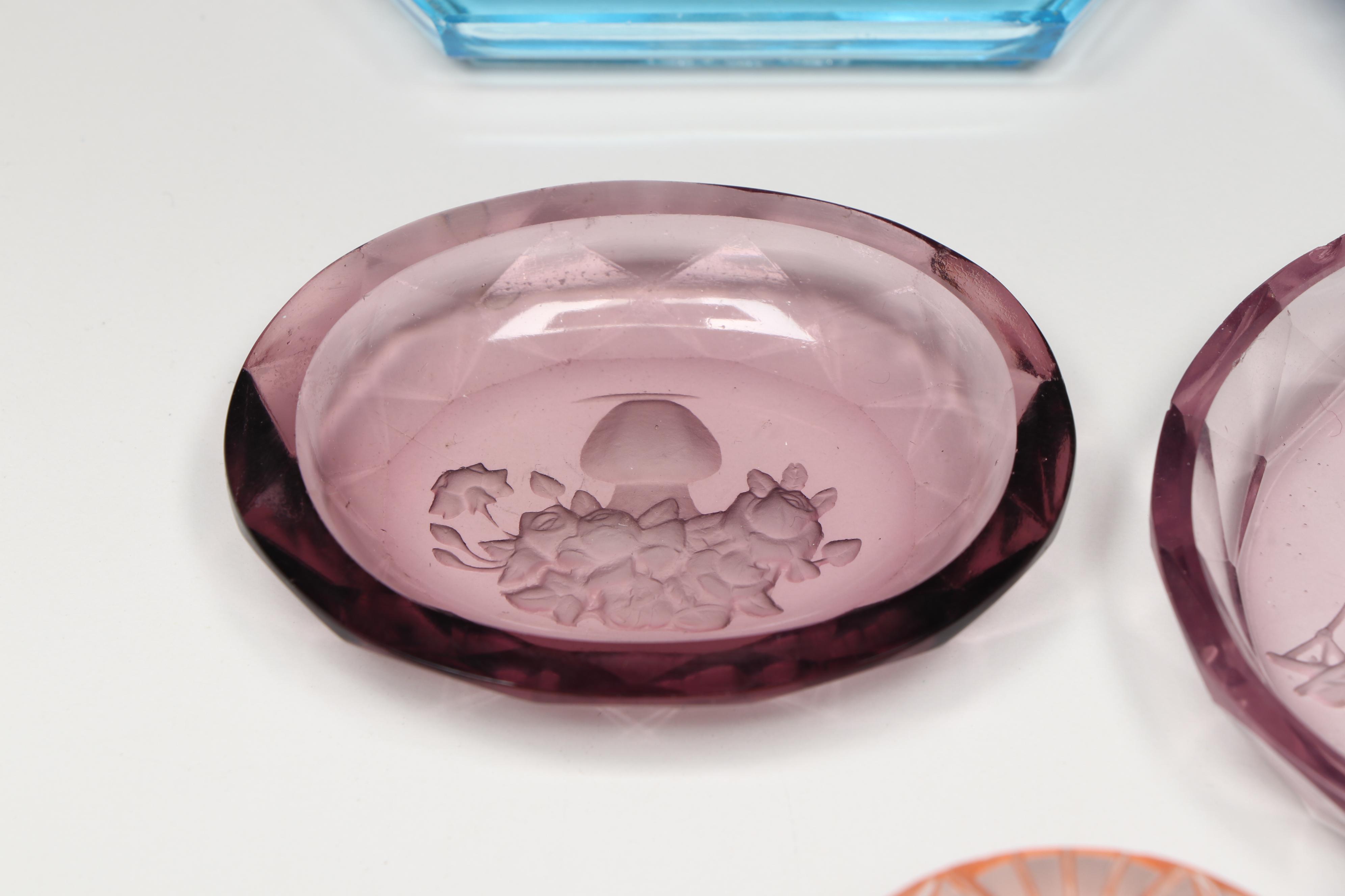 Art Deco Style Czechoslovakian Intaglio Glass Salt Cellars